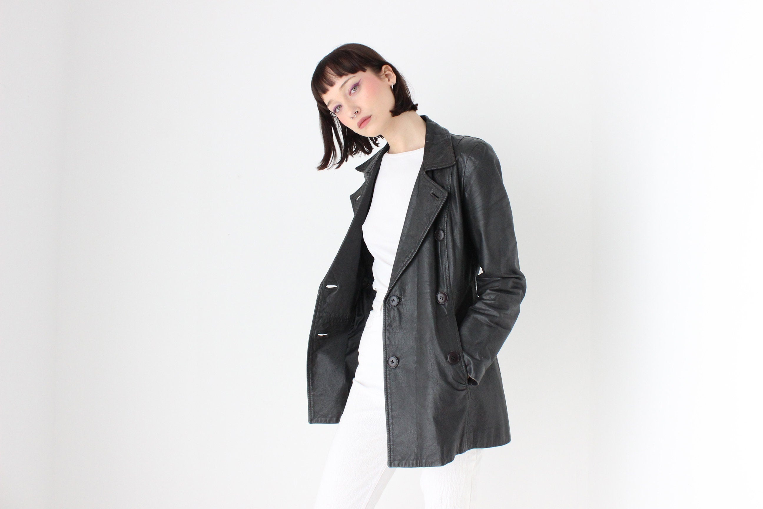 90s Goth Grunge Double Breasted Button Up Pea Coat