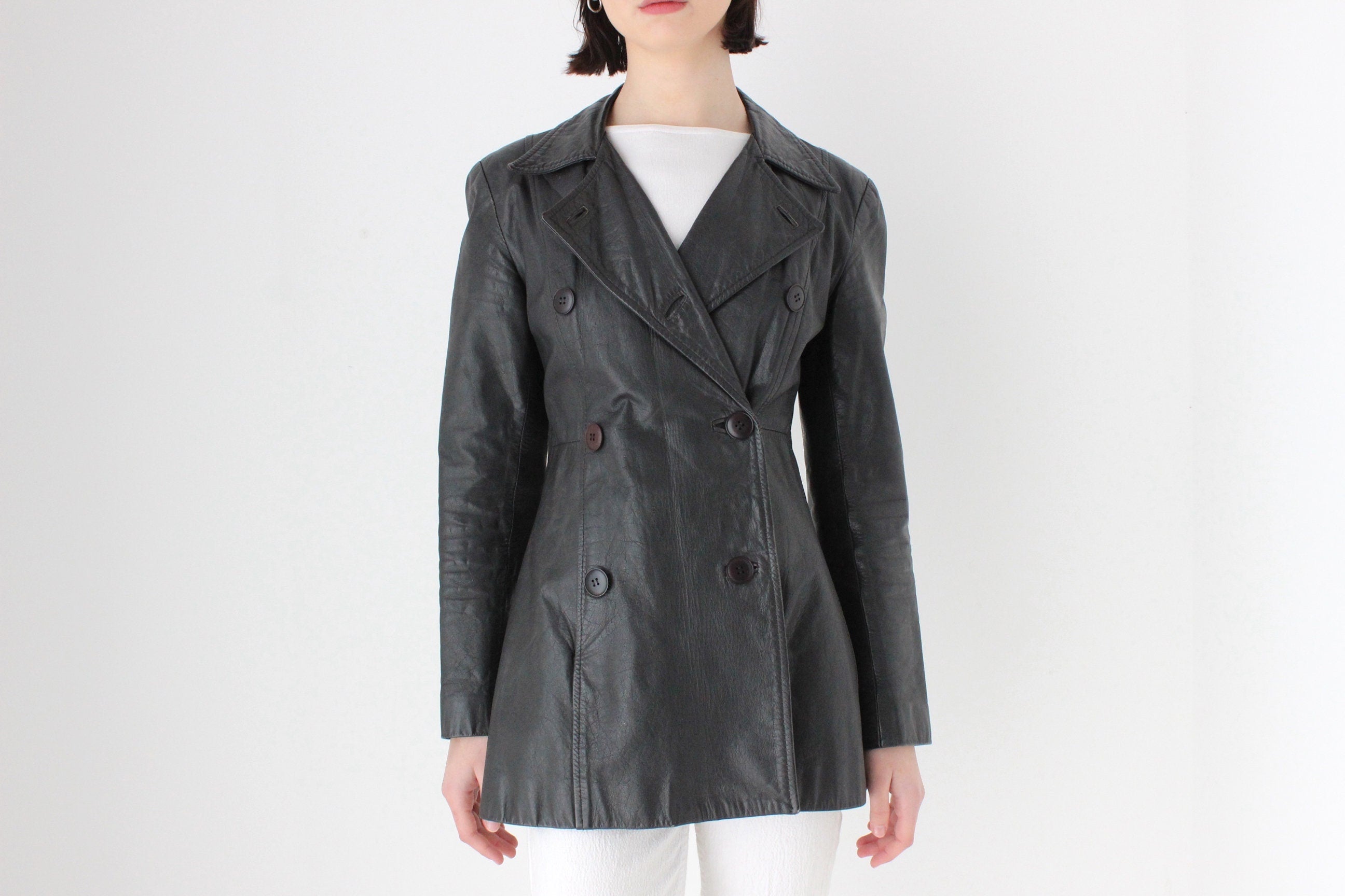 90s Goth Grunge Double Breasted Button Up Pea Coat