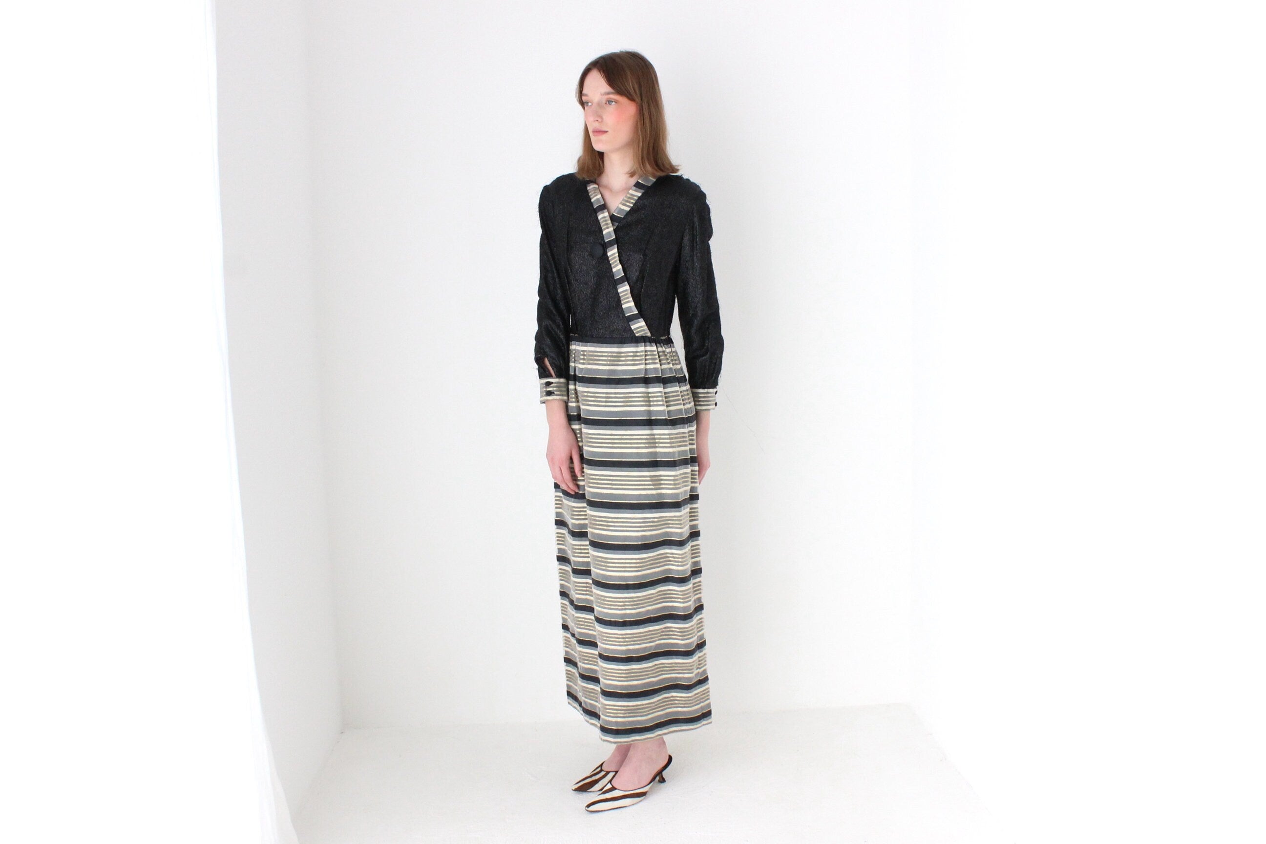 Wild 70s Hand Made Metallic Hostess Cocktail Dress