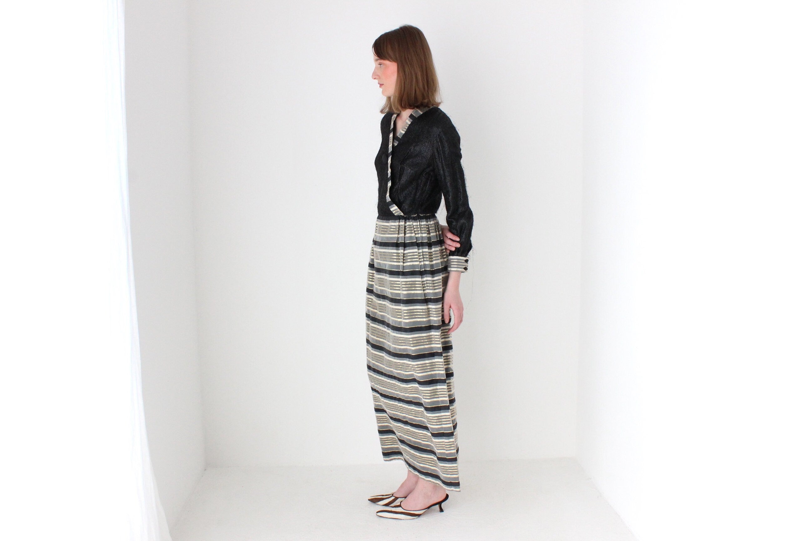 Wild 70s Hand Made Metallic Hostess Cocktail Dress