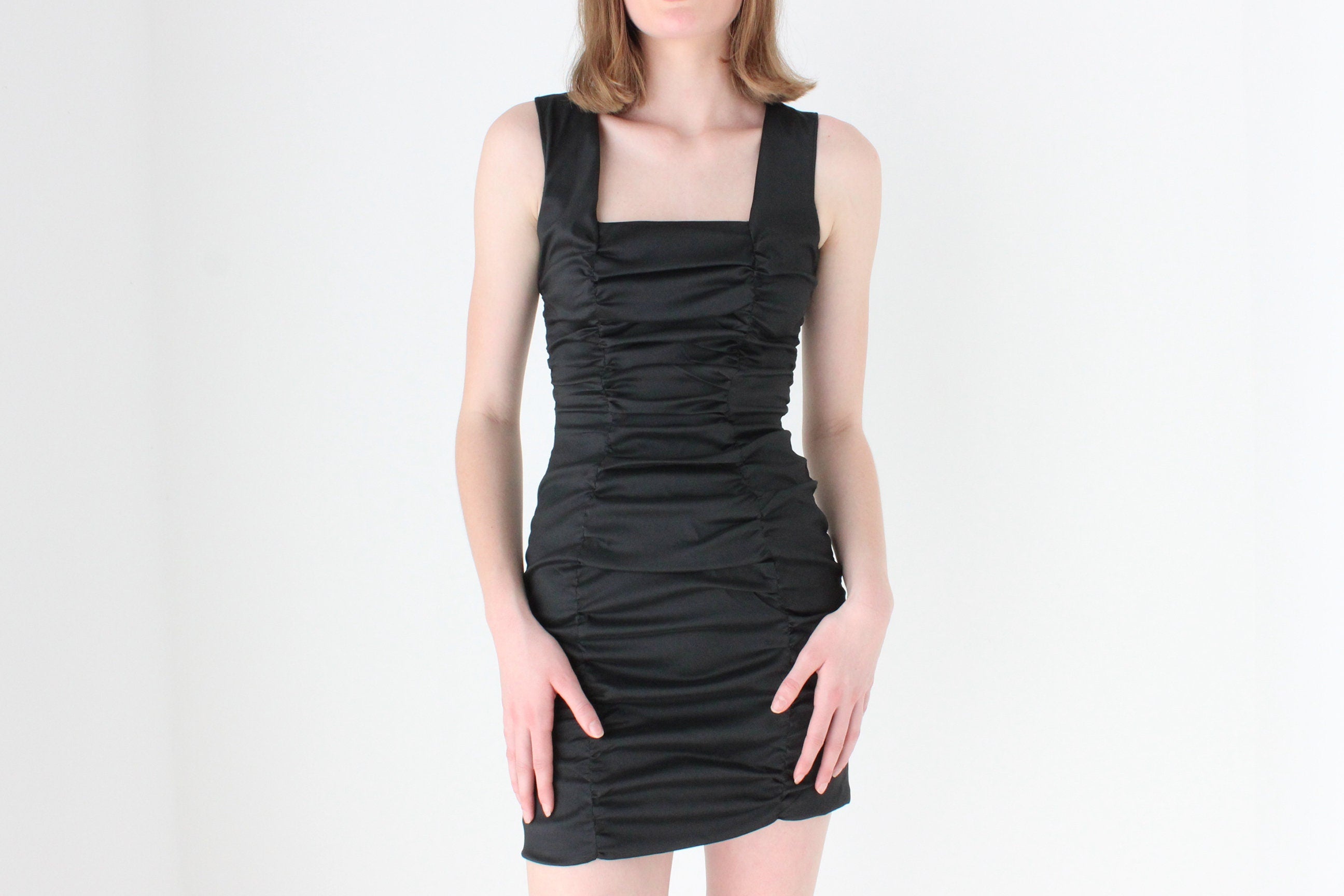 90s DOLCE & GABBANA Sexy Ruched Square Neck Cocktail Dress