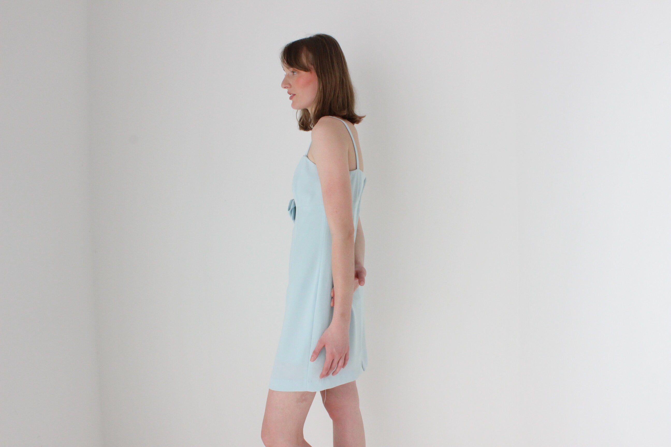 90s Pastel Fitted Crepe Mini Dress w/ Bow
