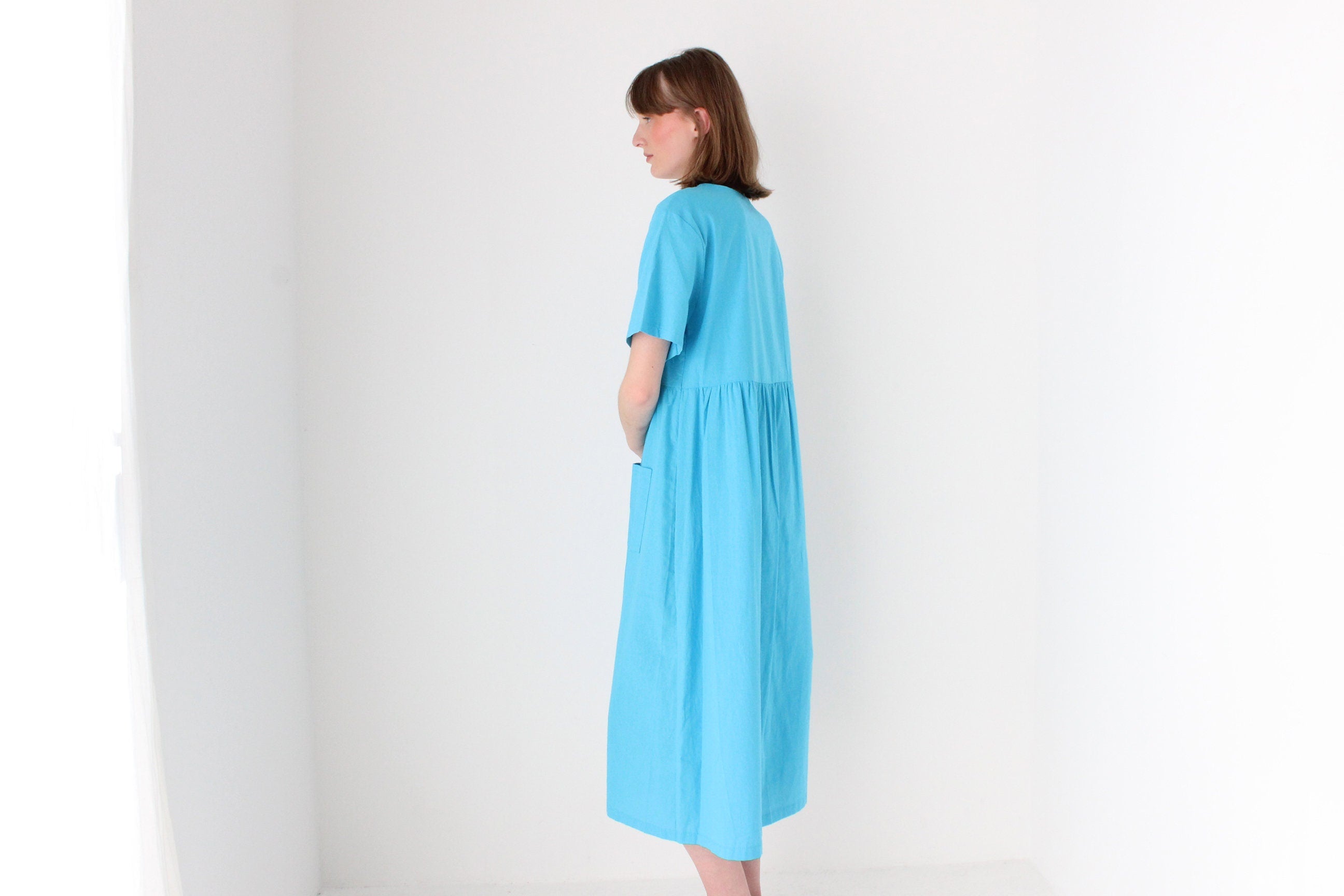 90s Azure Cotton Relaxed Picnic Smock
