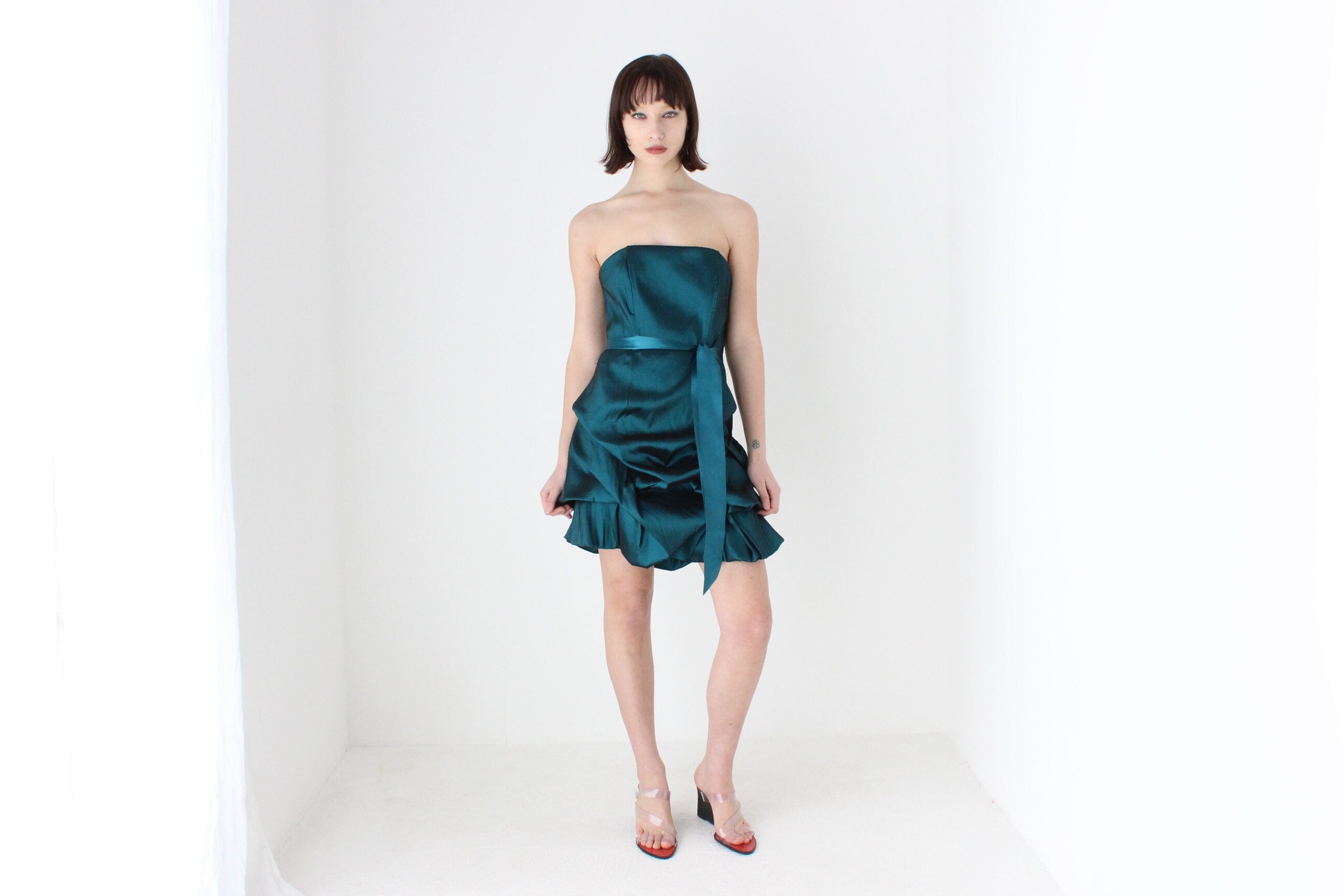 Y2K Metallic Origami Bubble Structured Mini Dress