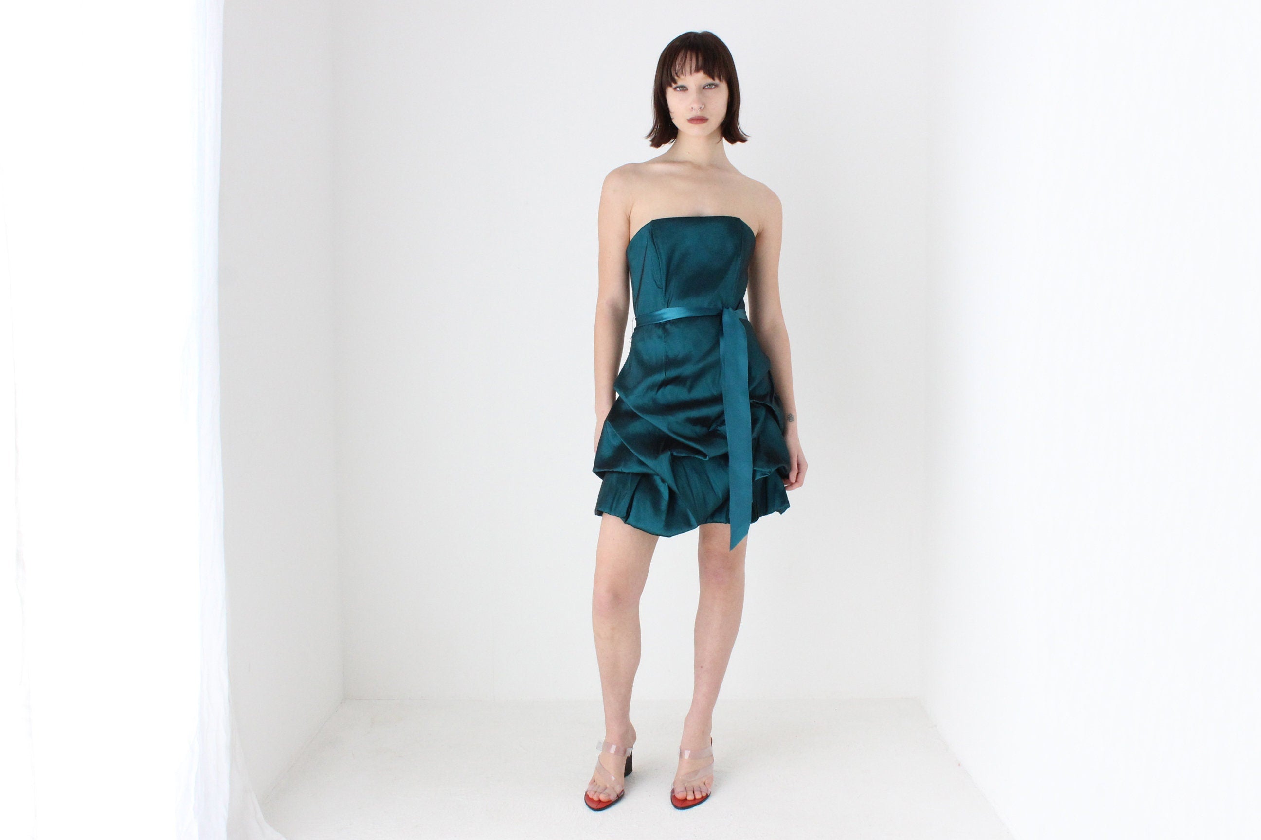 Y2K Metallic Origami Bubble Structured Mini Dress