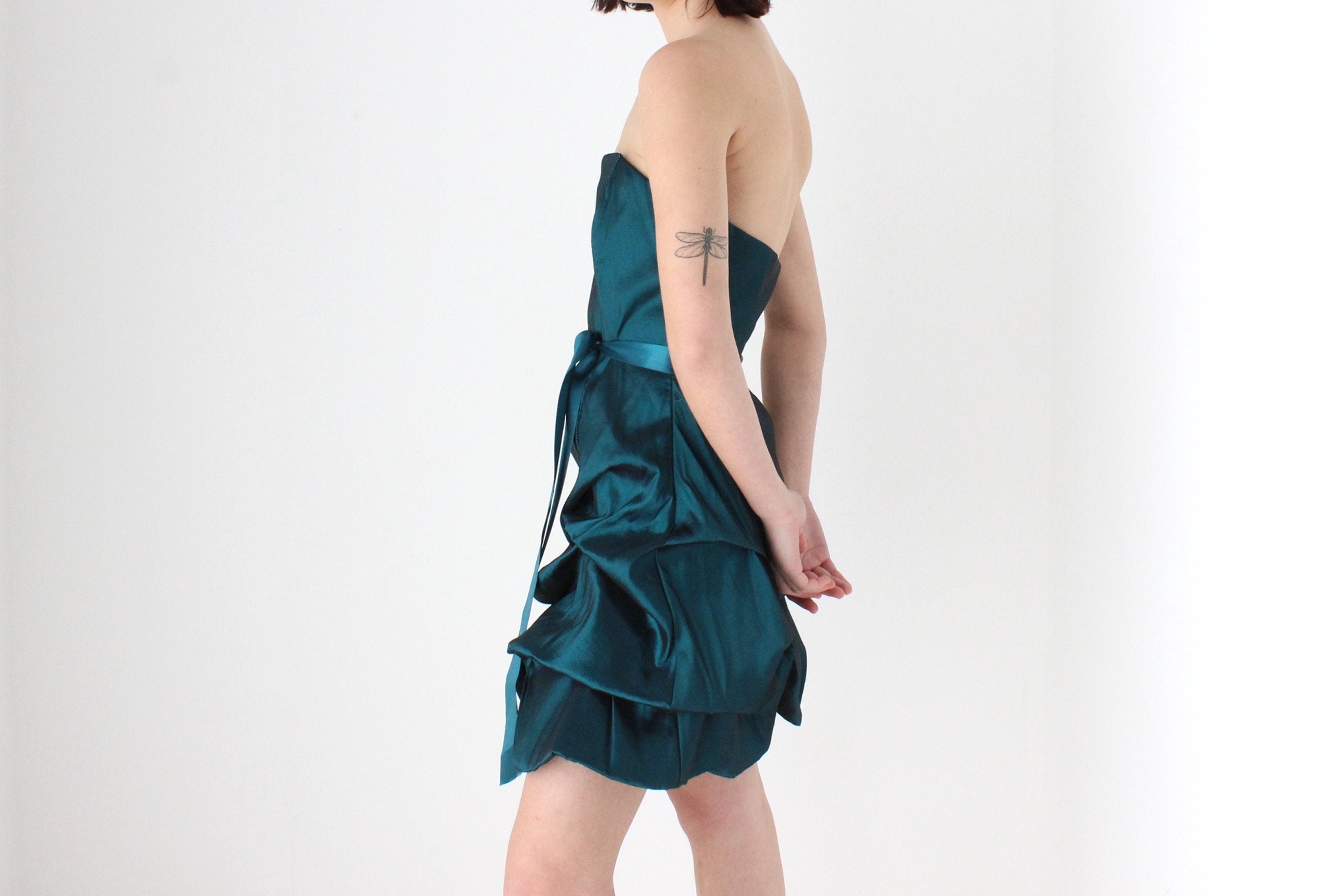 Y2K Metallic Origami Bubble Structured Mini Dress