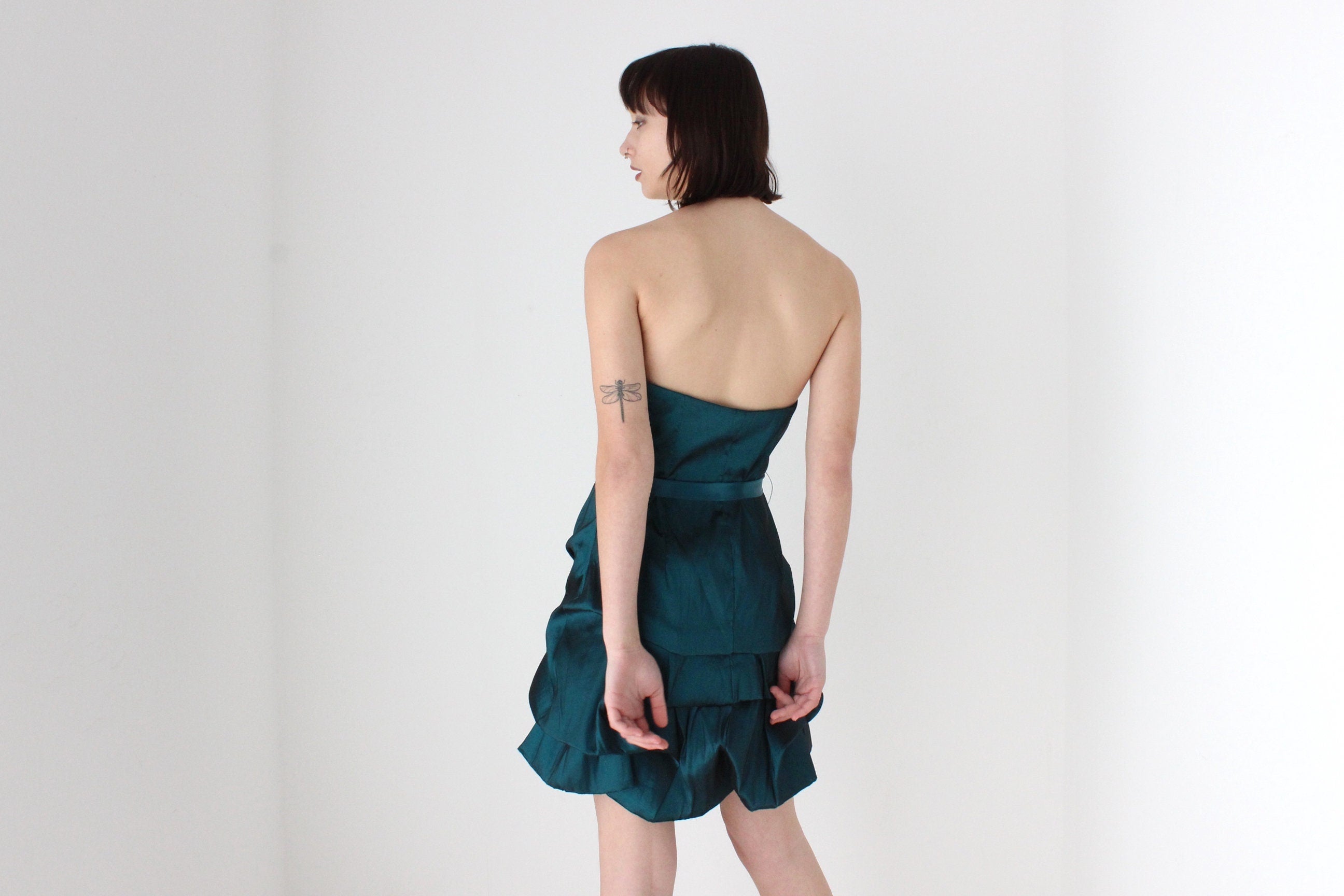Y2K Metallic Origami Bubble Structured Mini Dress
