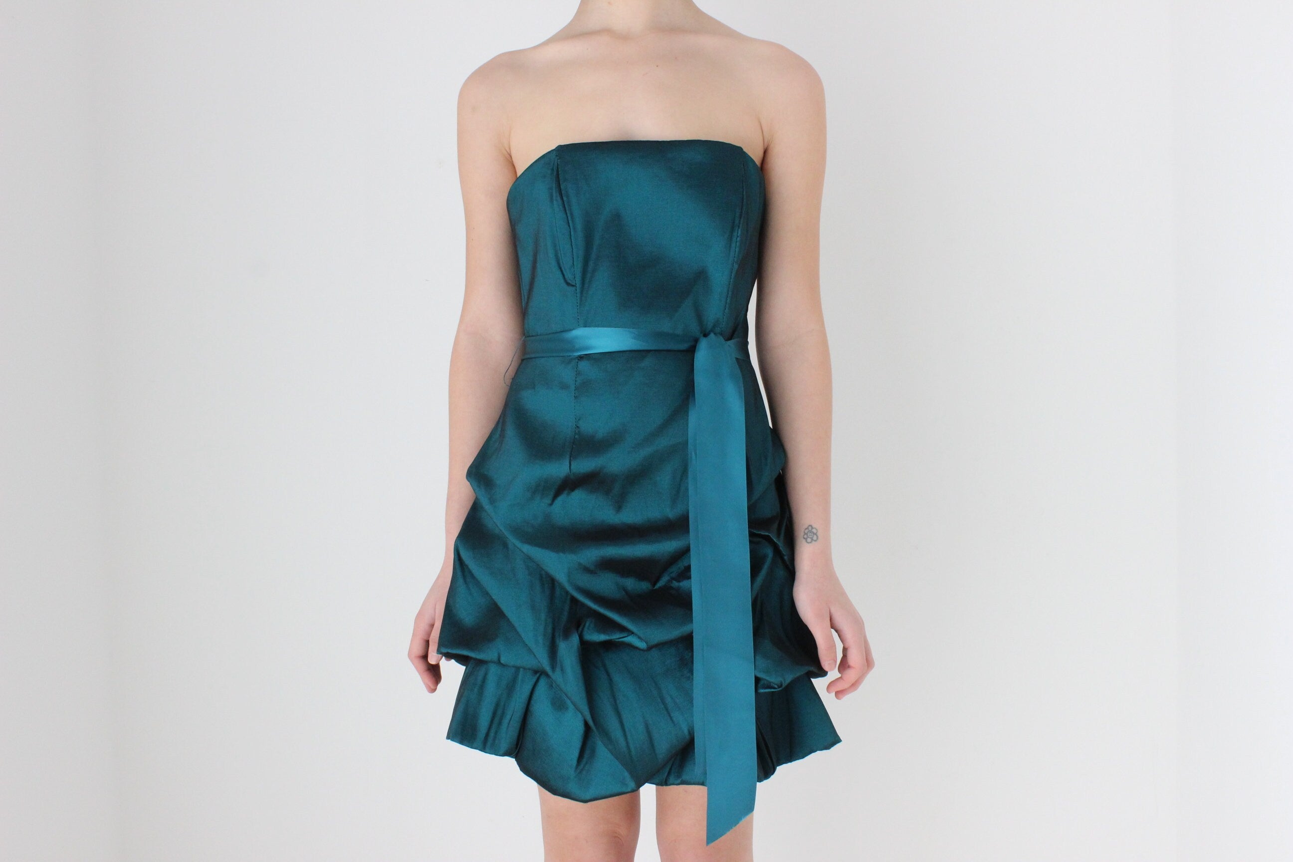 Y2K Metallic Origami Bubble Structured Mini Dress