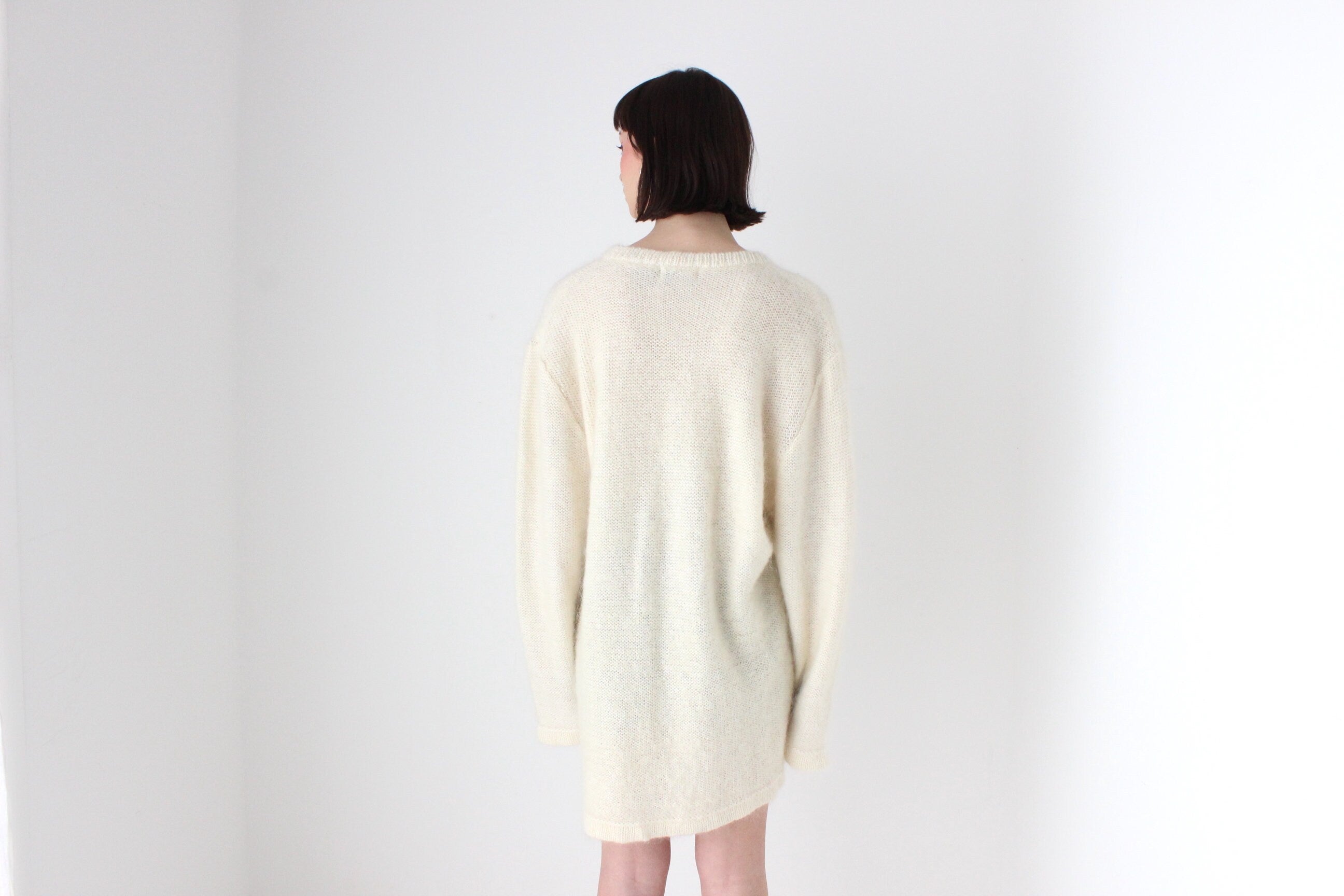 80s Mohair Blend V Neck Sweater Dress