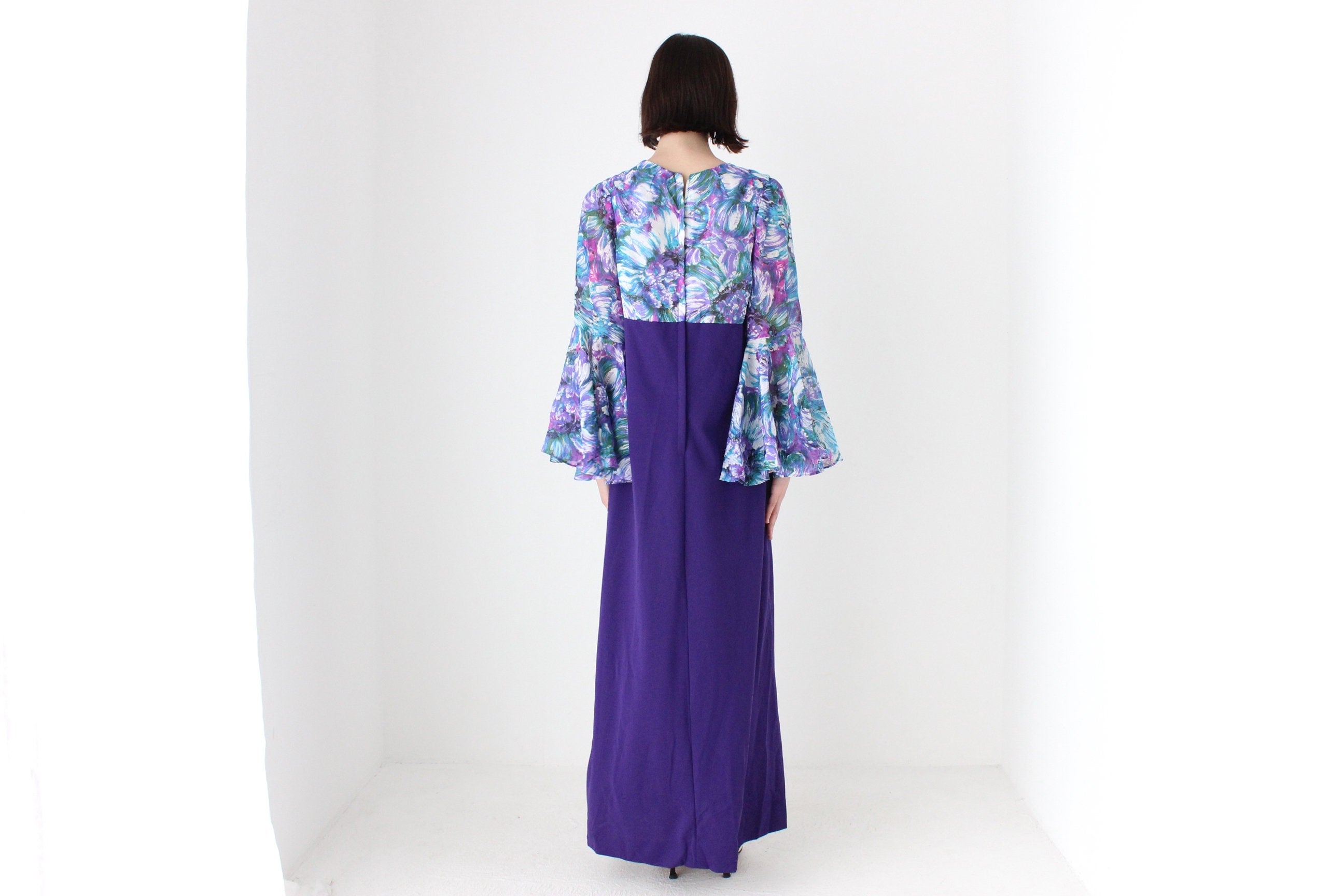 Incredible 70s Dramatic Flare Sleeve Gown