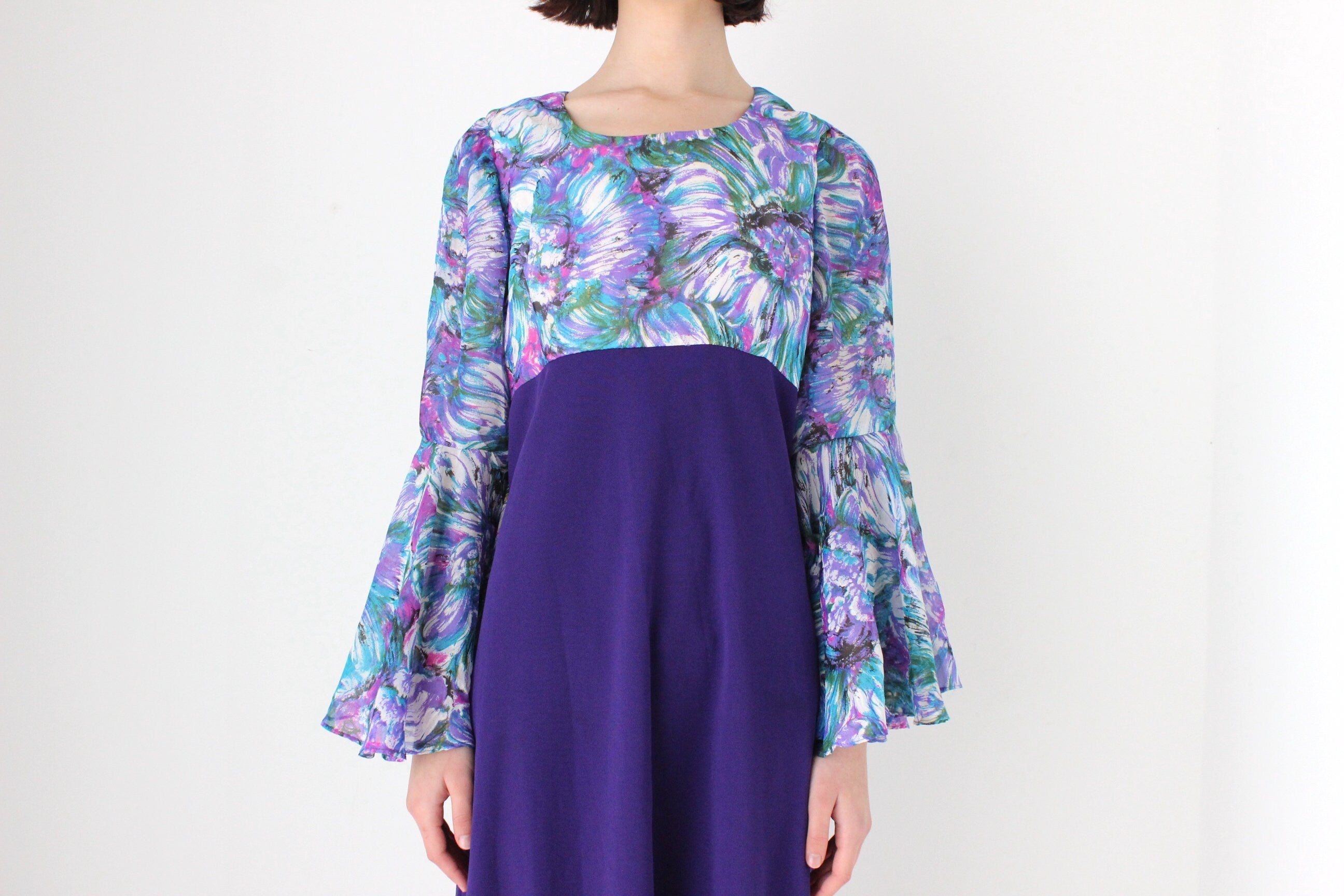 Incredible 70s Dramatic Flare Sleeve Gown