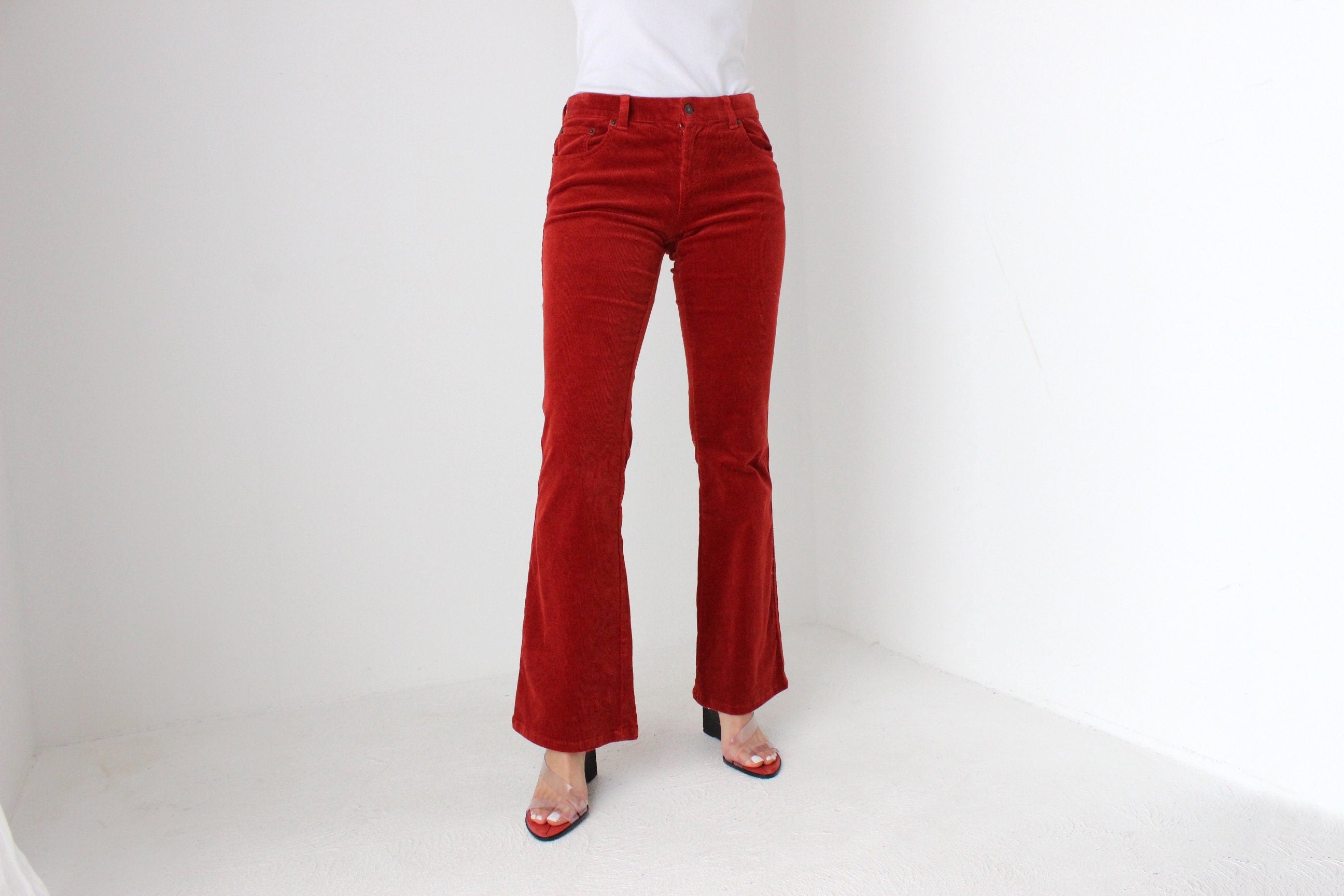 Y2K "French Star" Rust Corduroy Bootcut Jeans