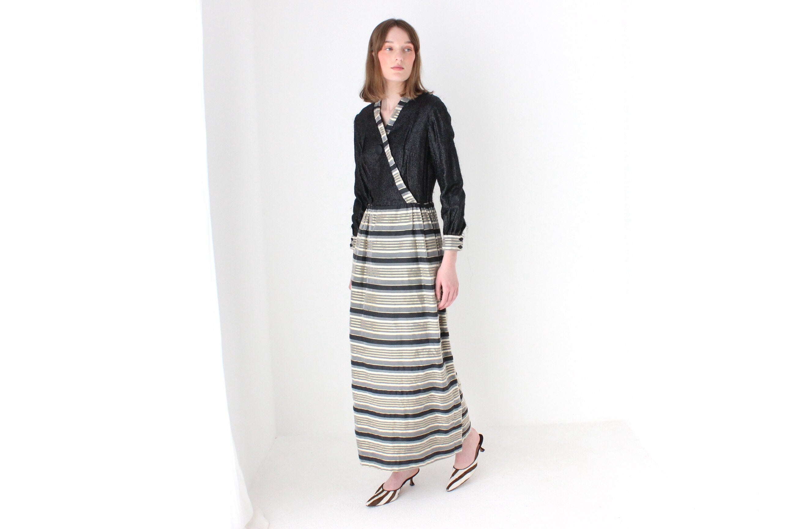 Wild 70s Hand Made Metallic Hostess Cocktail Dress