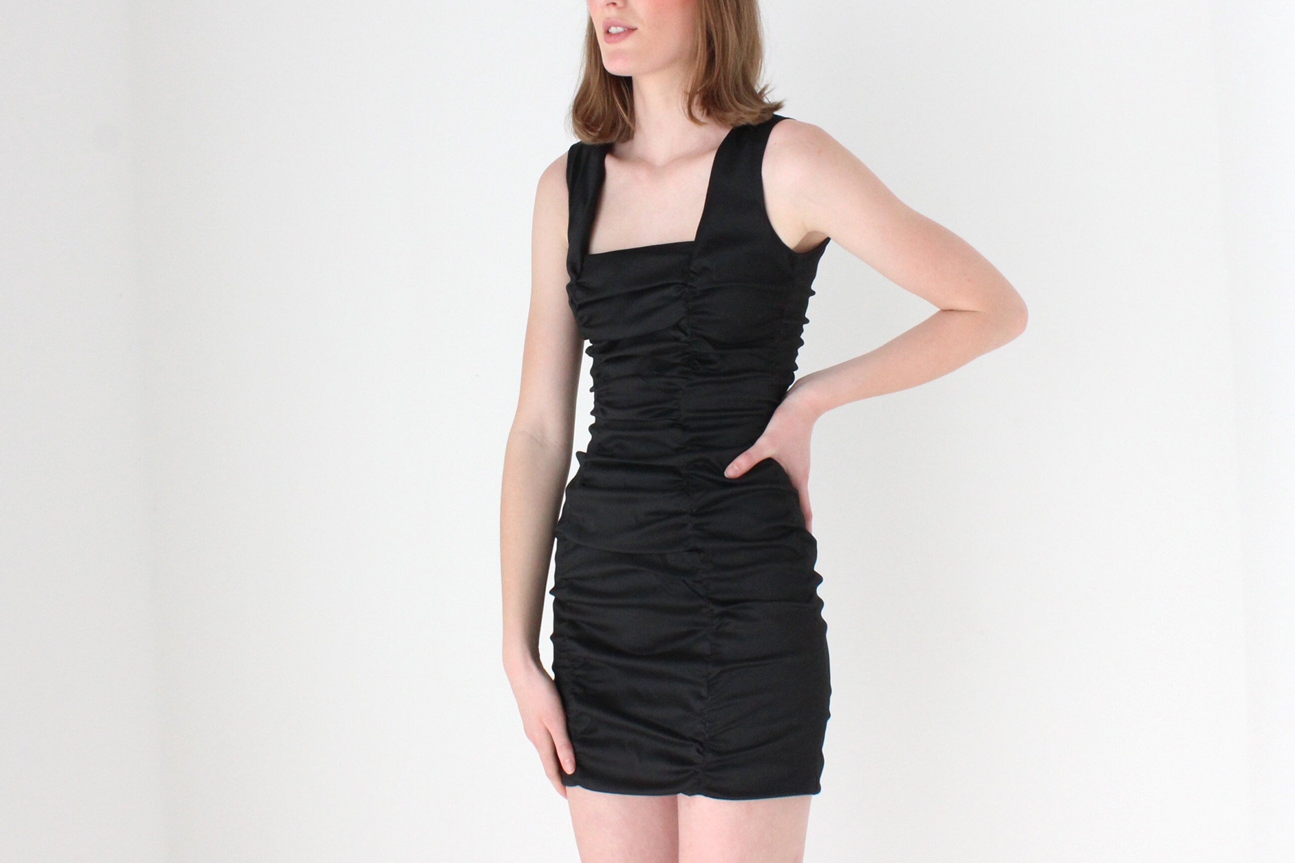 90s DOLCE & GABBANA Sexy Ruched Square Neck Cocktail Dress