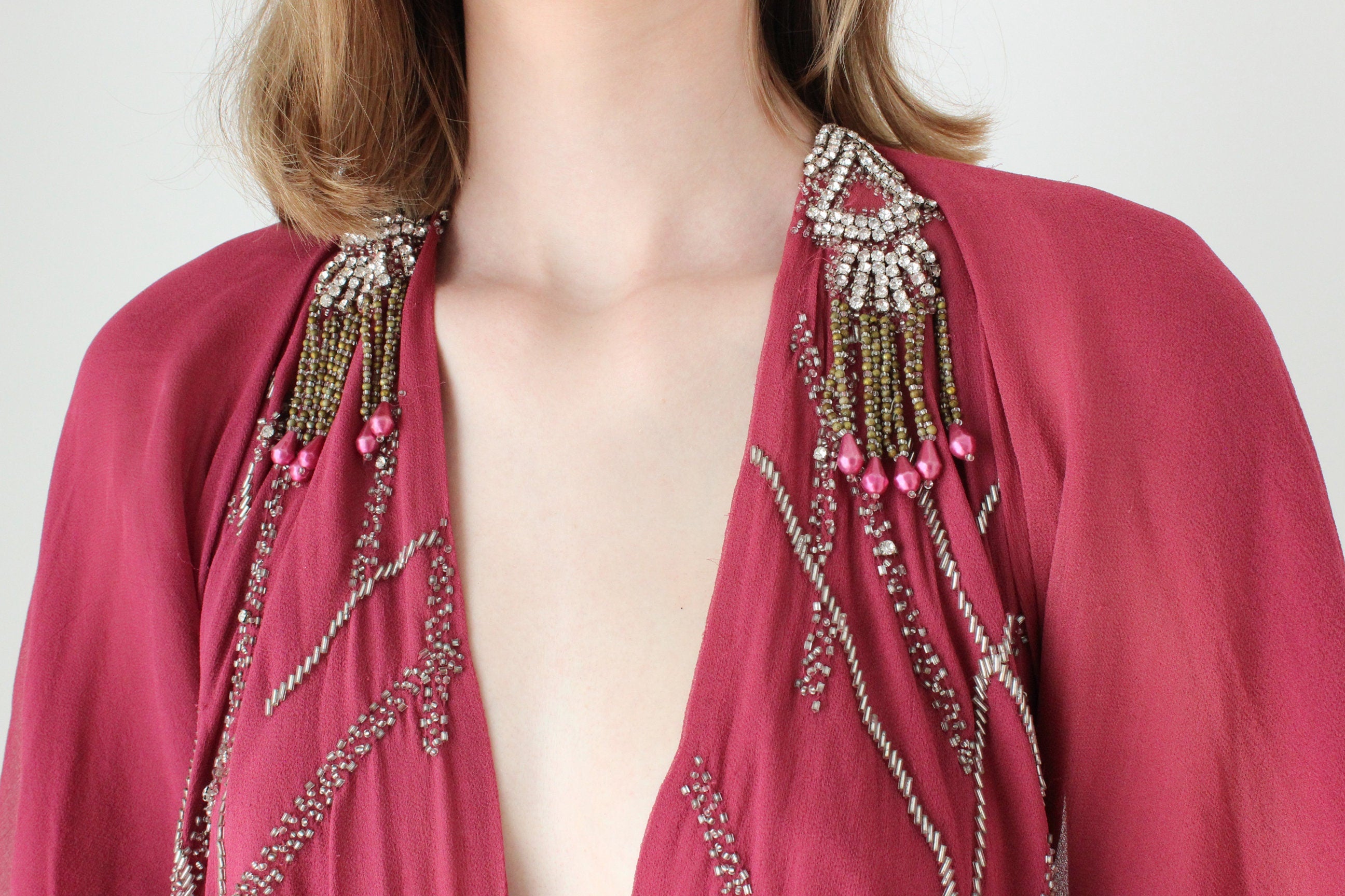 Y2K Embellished Silk Plunge Neck Backless Mini Dress