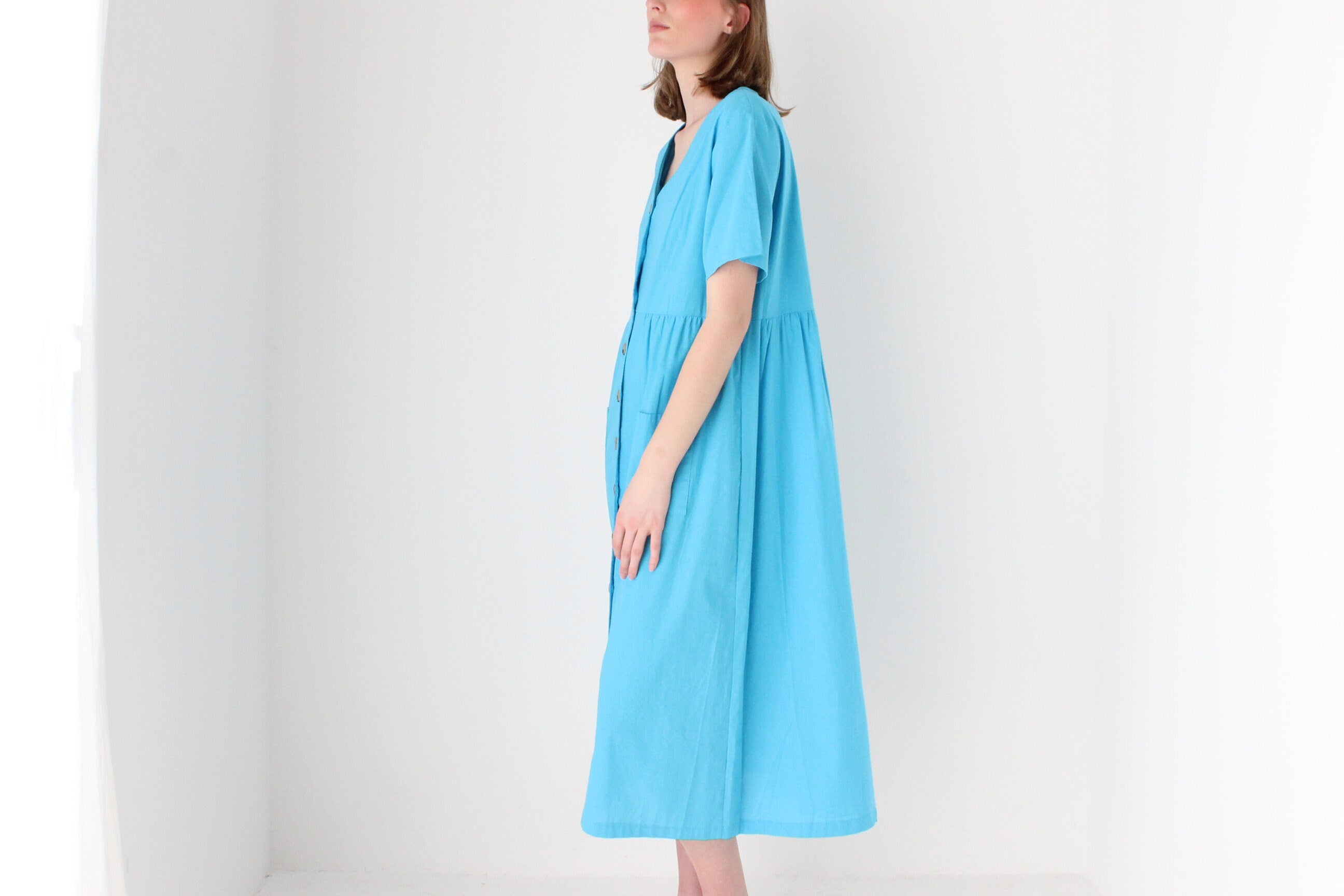 90s Azure Cotton Relaxed Picnic Smock