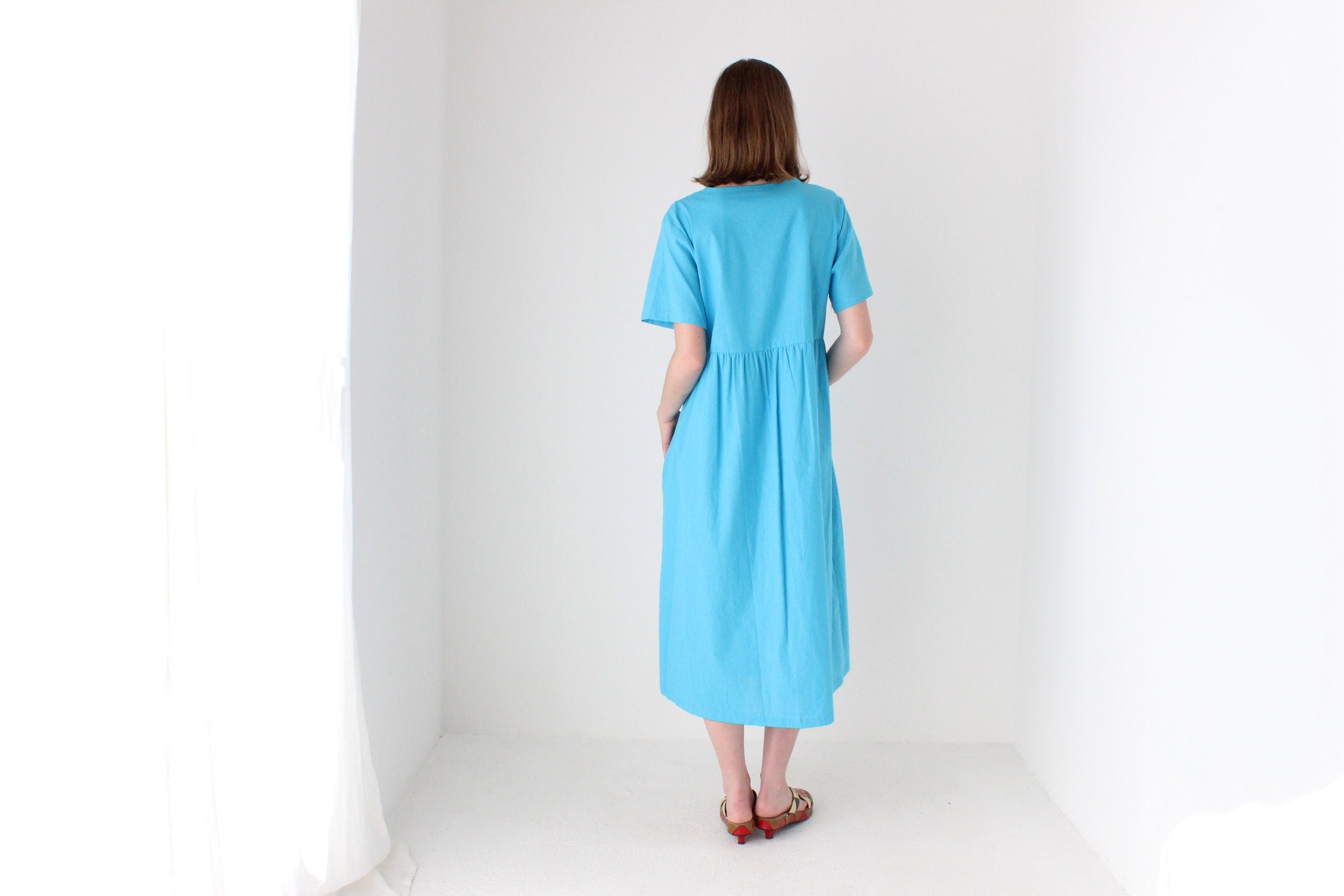90s Azure Cotton Relaxed Picnic Smock