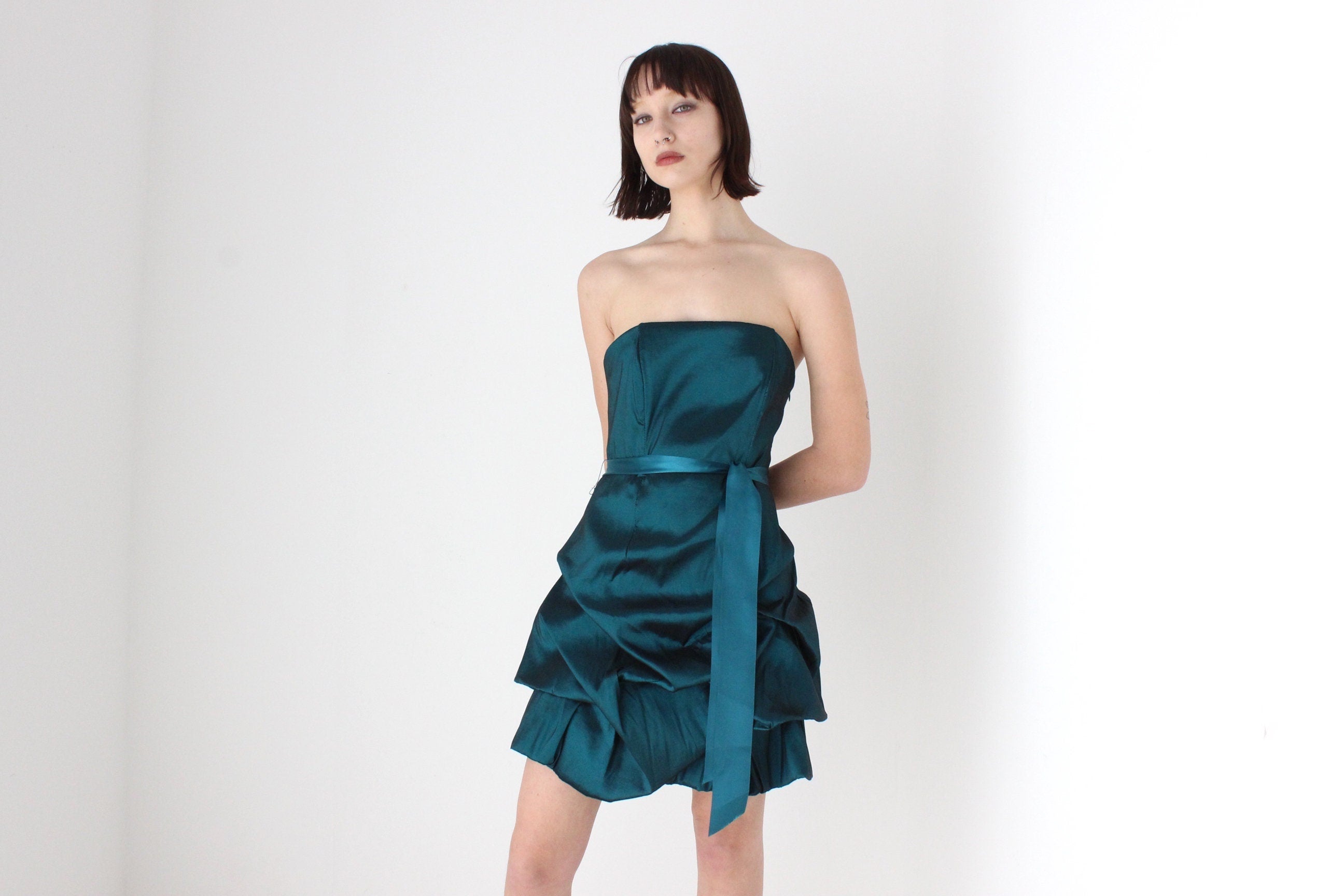 Y2K Metallic Origami Bubble Structured Mini Dress