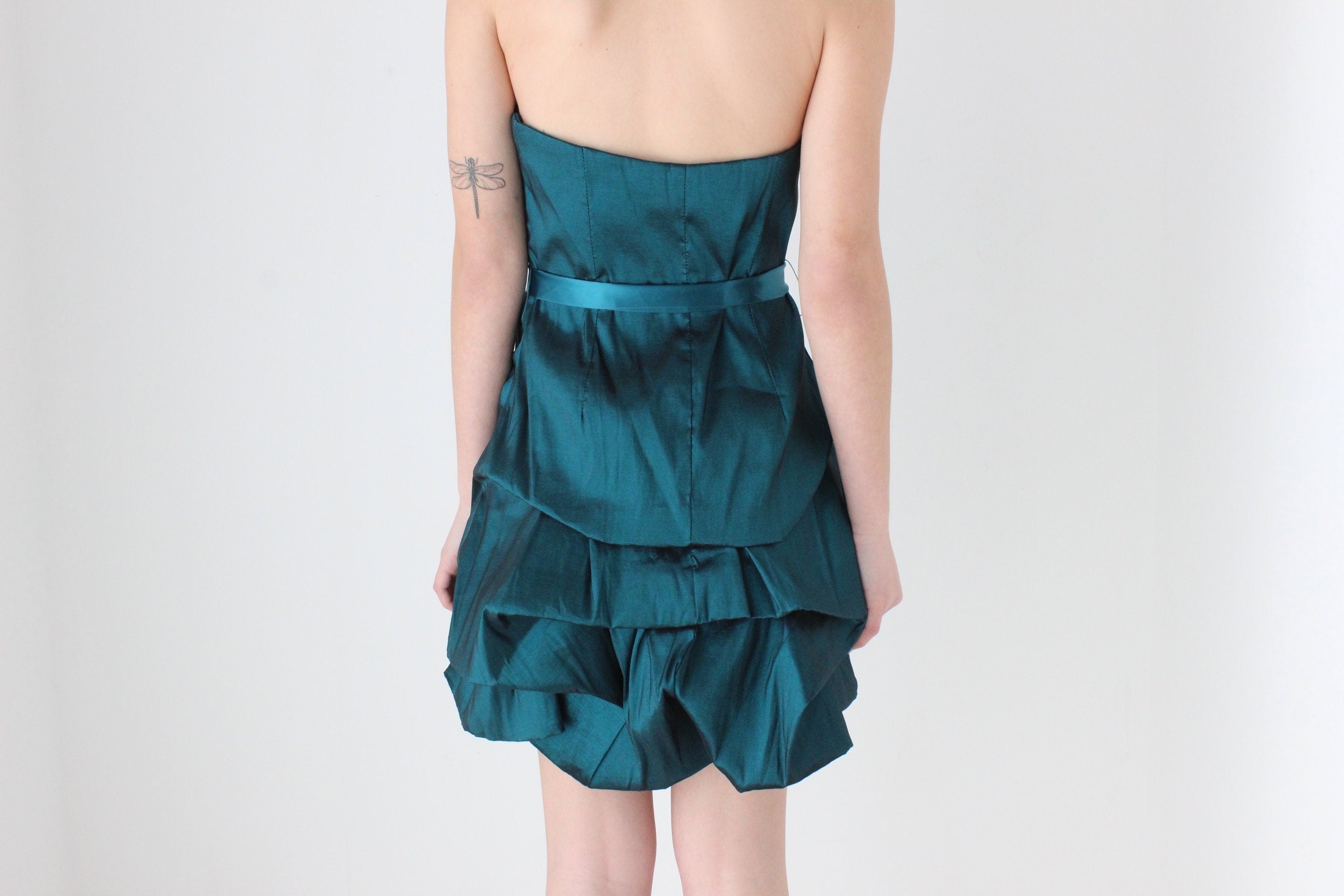 Y2K Metallic Origami Bubble Structured Mini Dress