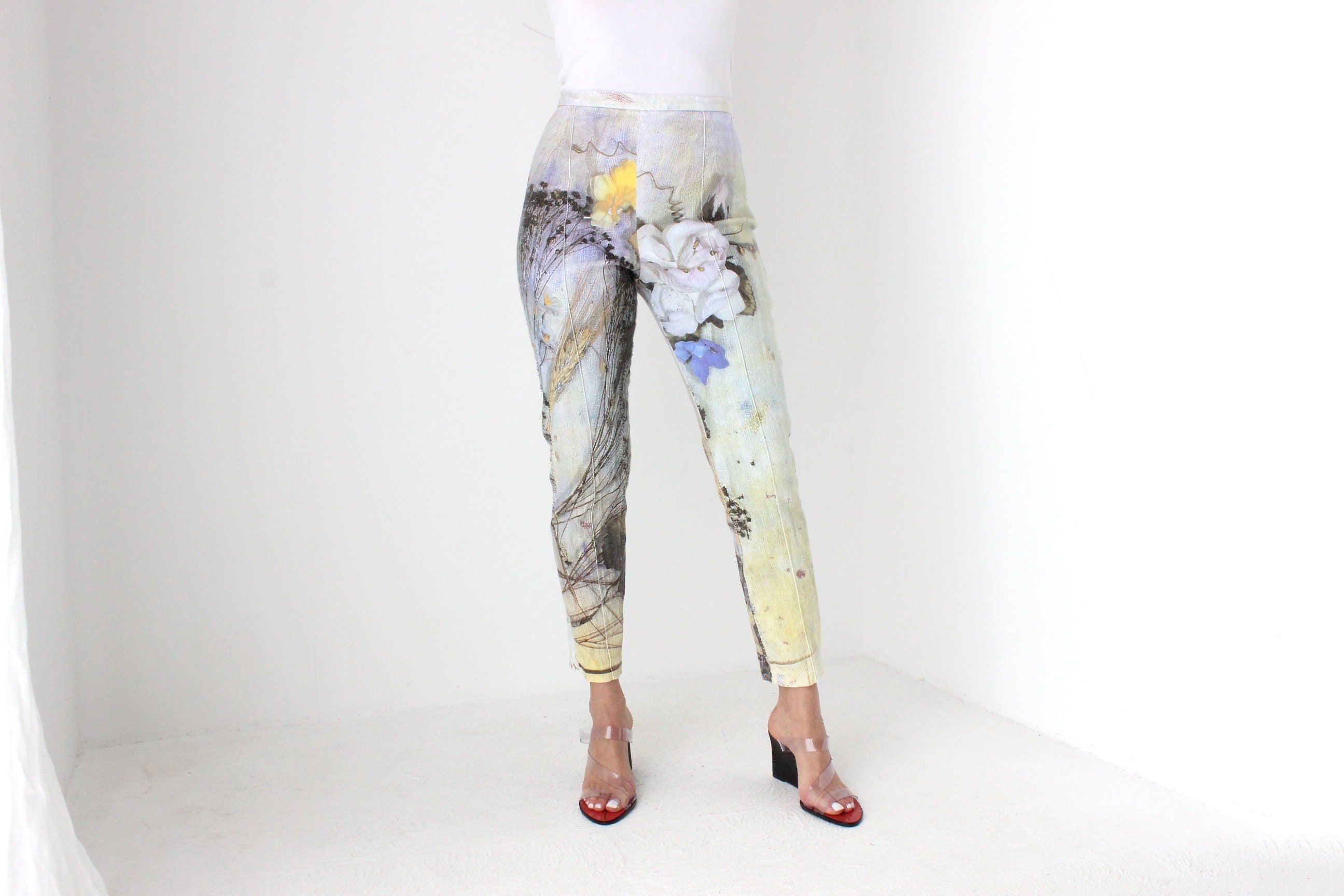 Y2K Abstract Fairy Grotto Cropped Stretch Denim Printed Jeans