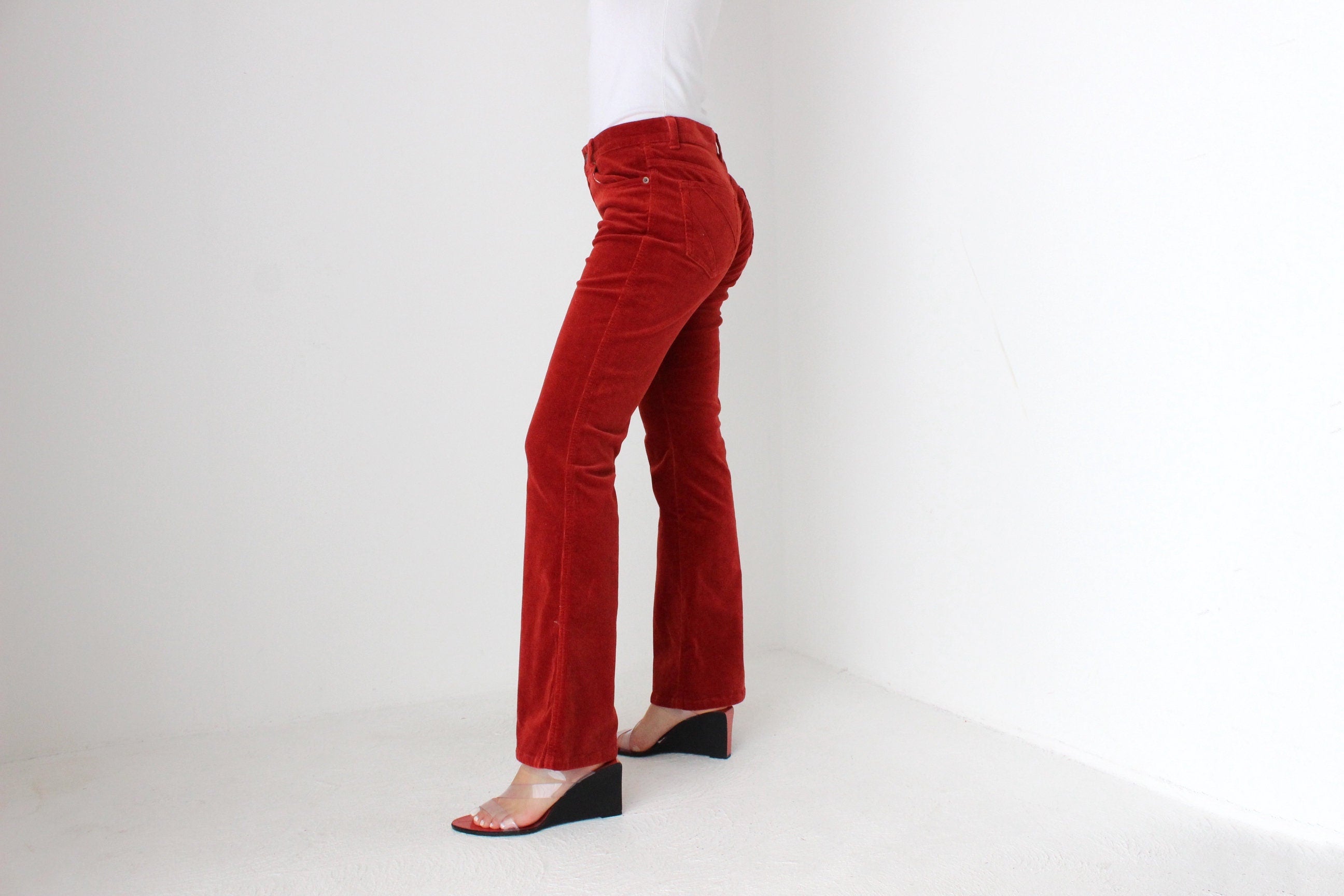 Y2K "French Star" Rust Corduroy Bootcut Jeans