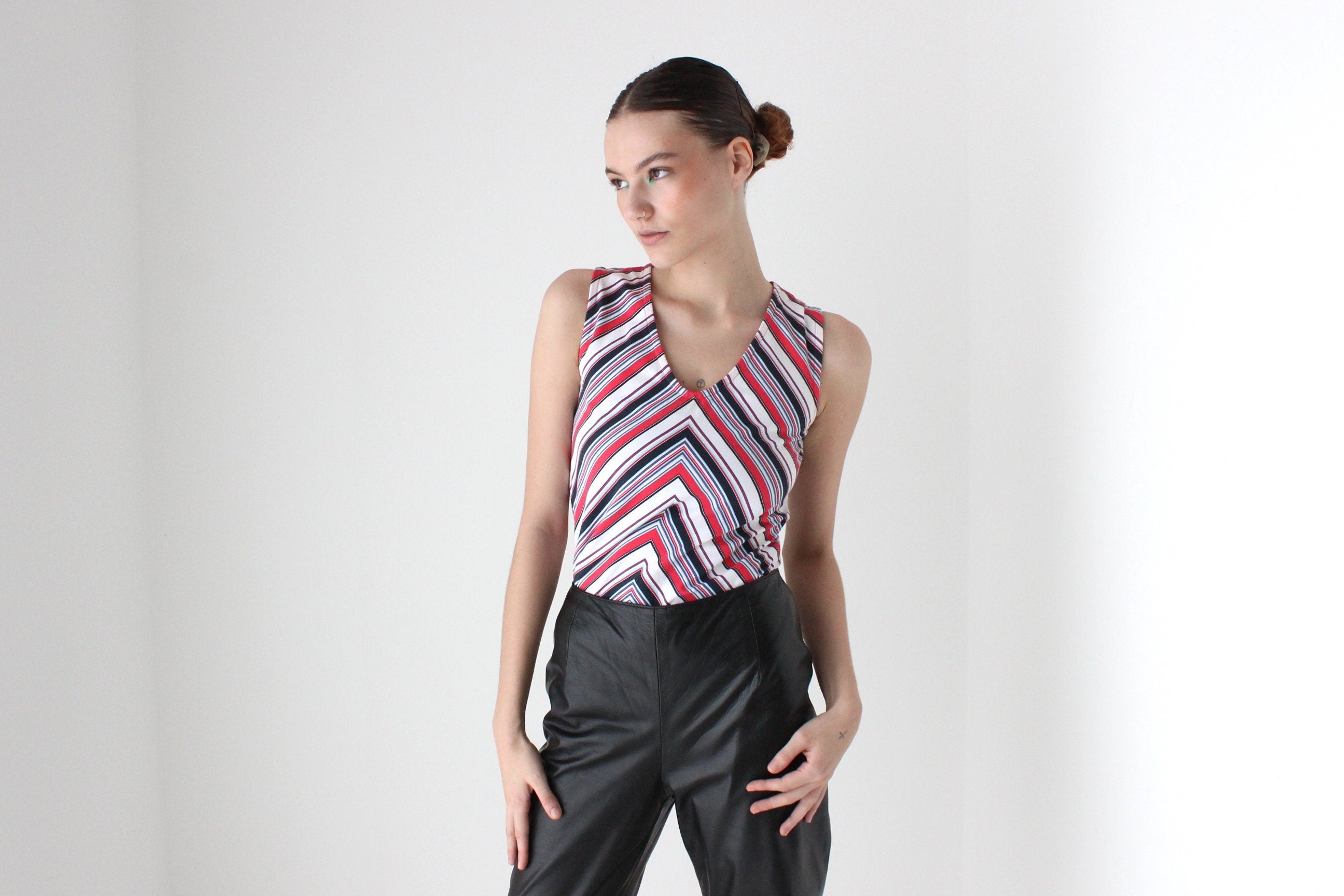 00s Does 70s Chevron V Neck Tank
