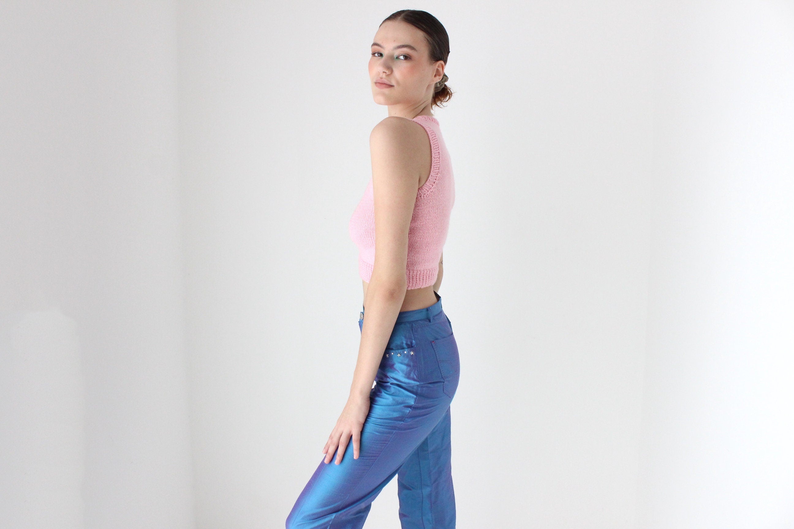 Adorable 80s Baby Pink Pastel Knit Crop Top