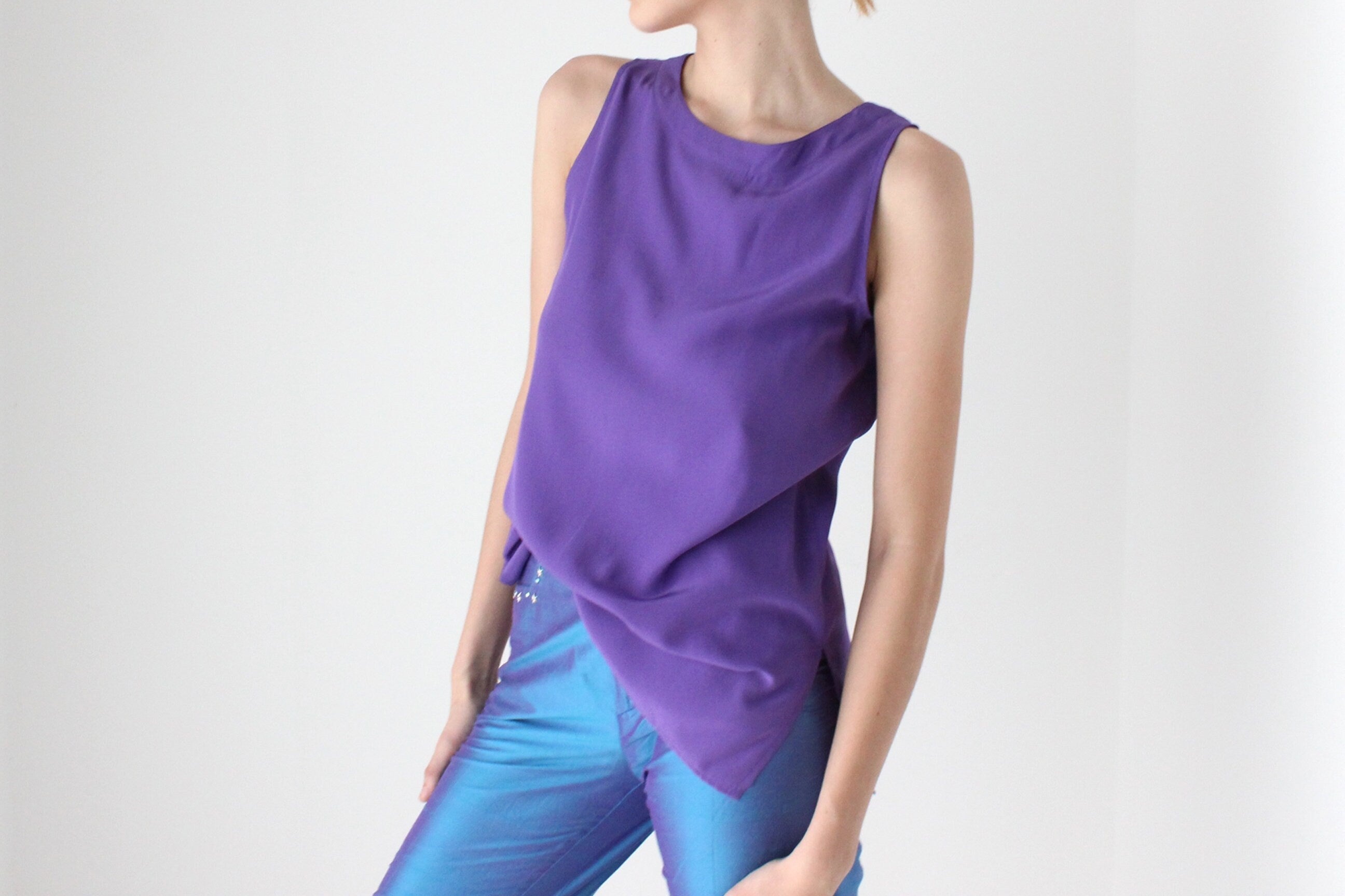 90s Pure Silk Sleeveless Tank Top in Matte Purple