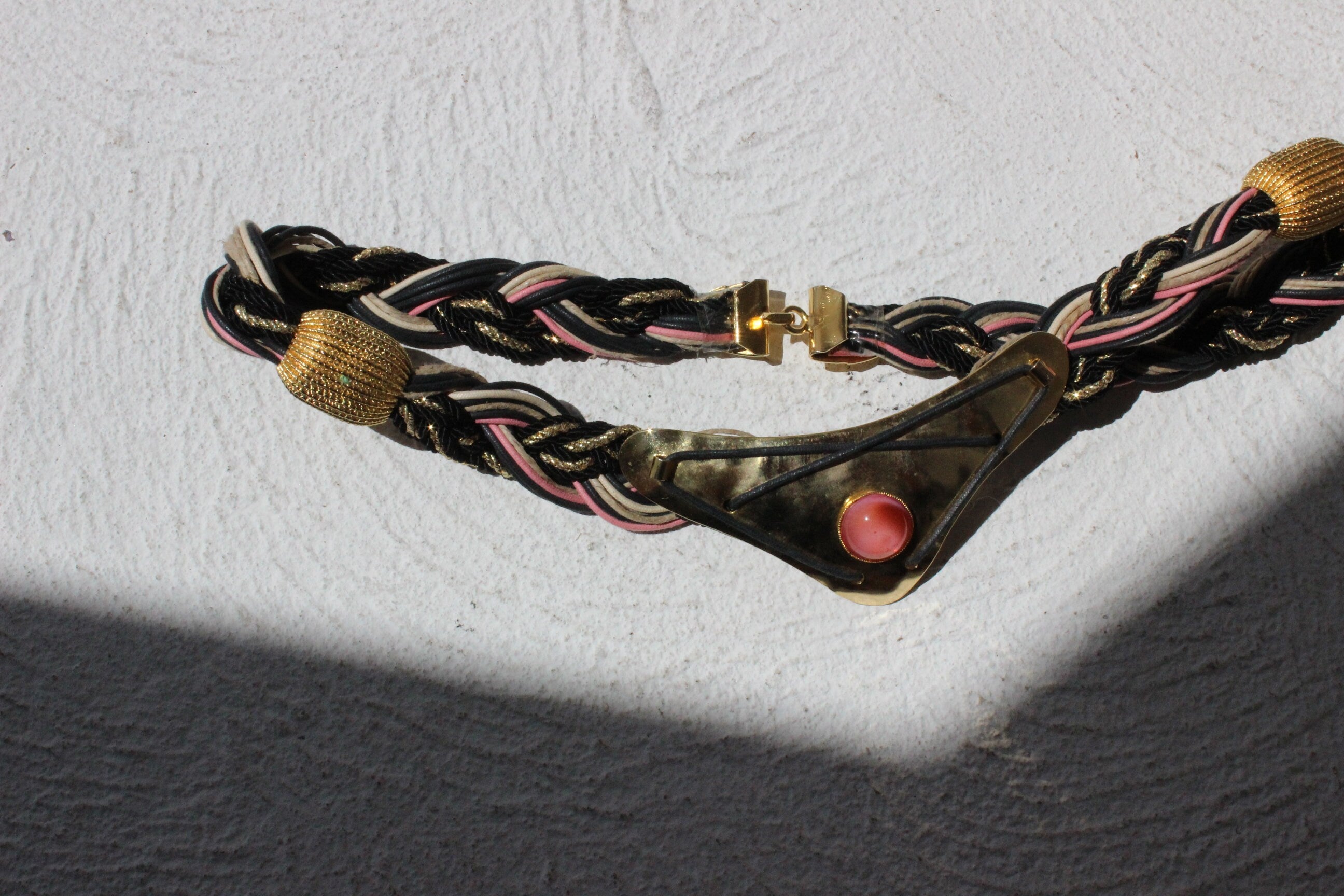 Maximalist 80s Gold Tone Metal & Gemstone Braided Belt
