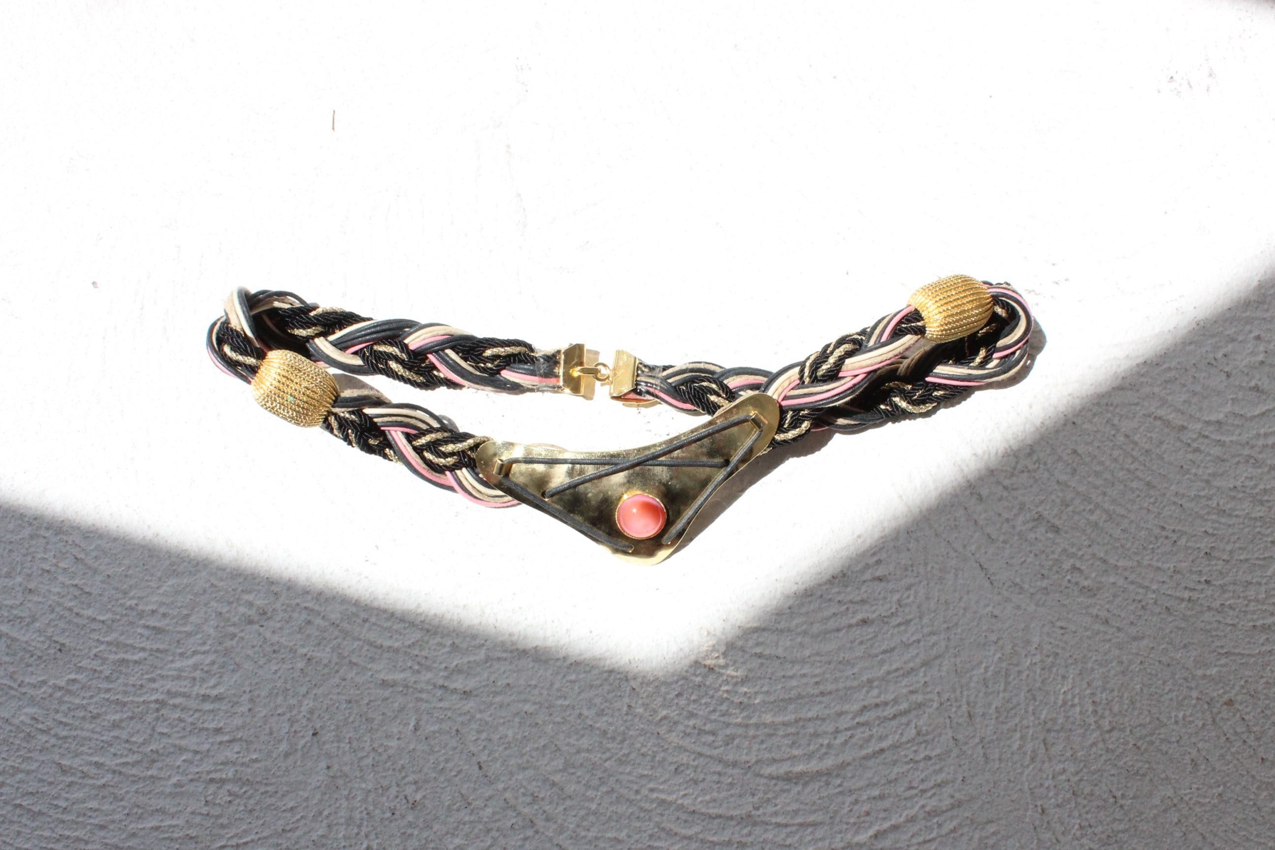 Maximalist 80s Gold Tone Metal & Gemstone Braided Belt