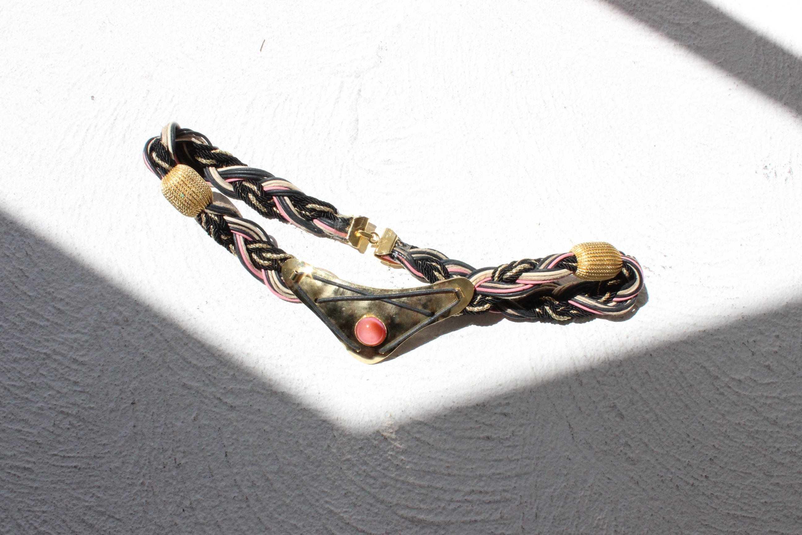 Maximalist 80s Gold Tone Metal & Gemstone Braided Belt