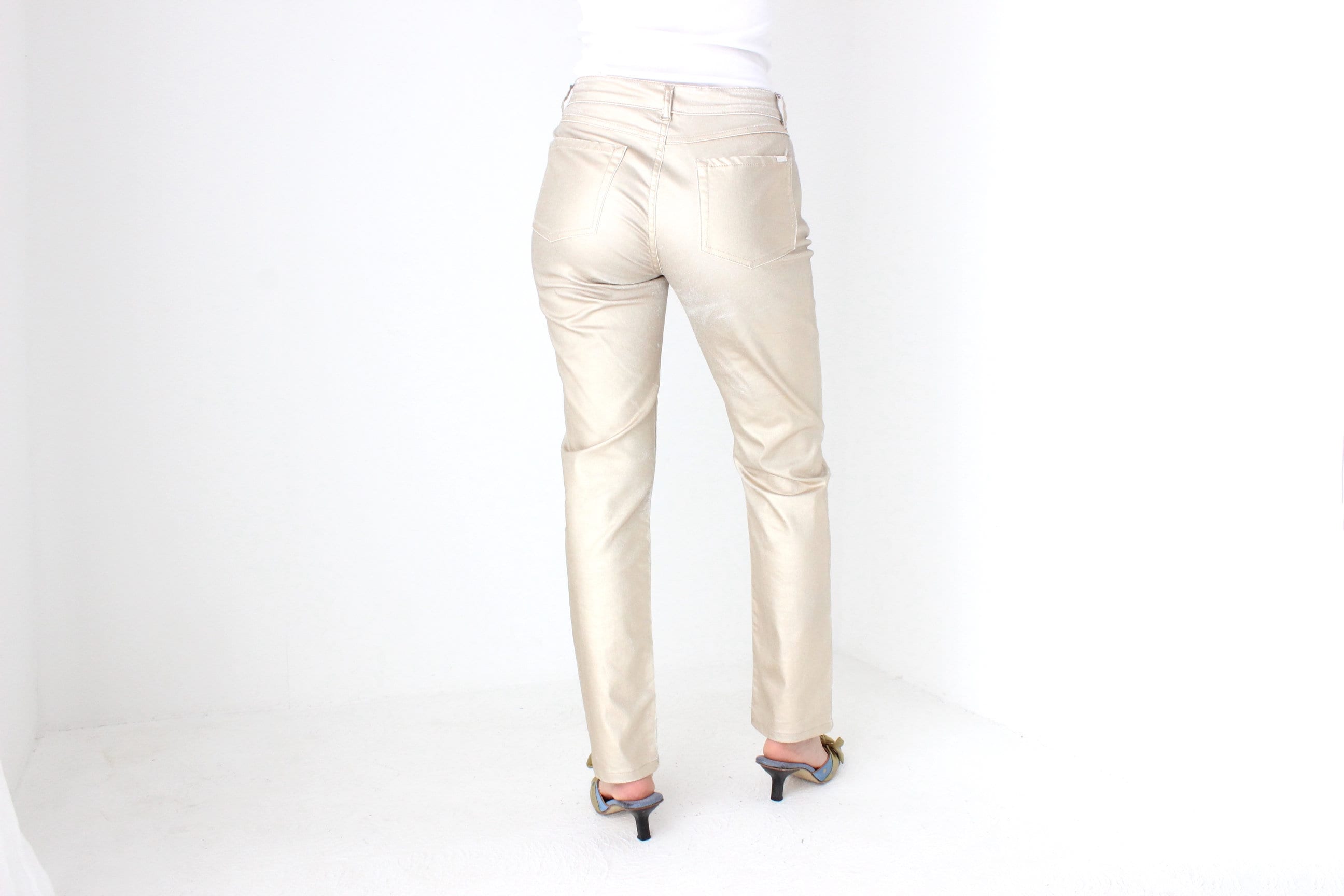 2000s Sprayed Metallic Gold Low Rise Denim Jeans