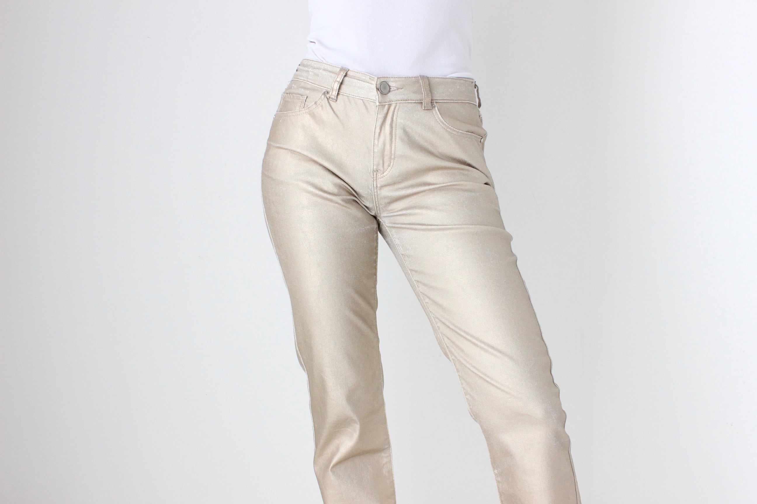 2000s Sprayed Metallic Gold Low Rise Denim Jeans