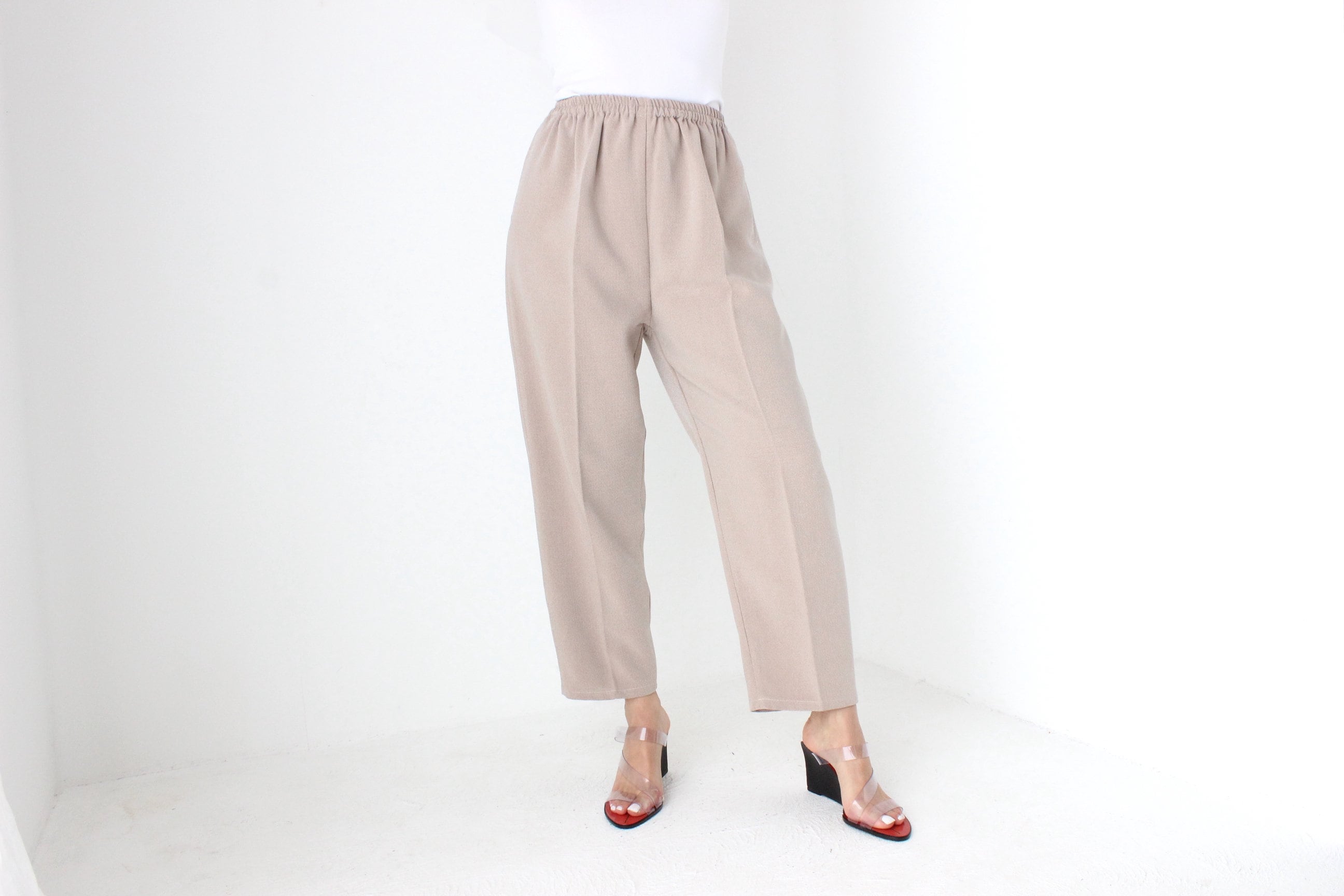 80s Neutral & Minimal Relaxed Stretch Waist Trousers