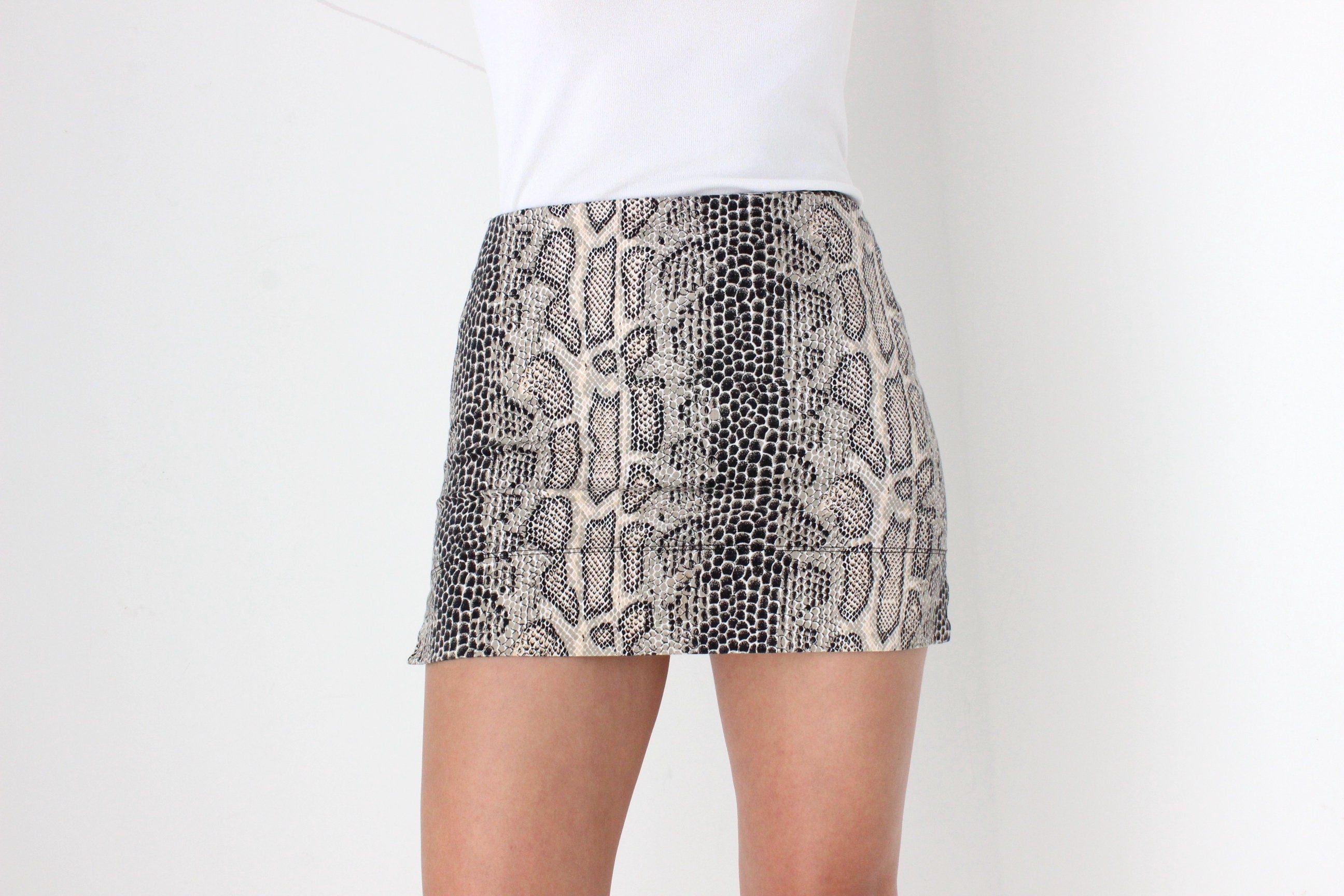 Y2K Low Rise Snakeskin Stretch Micro Mini Skirt