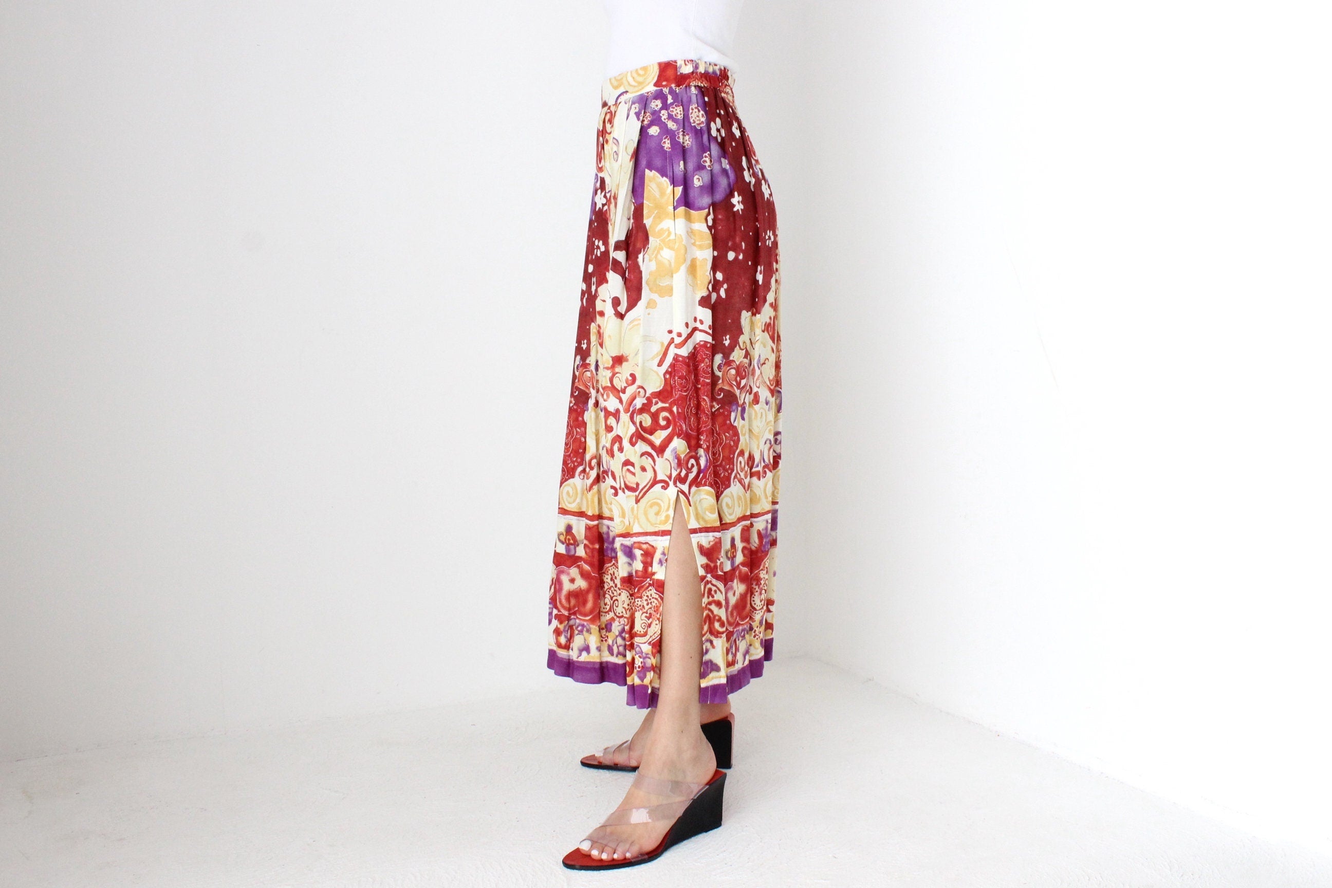 90s Abstract Print Midi / Maxi Skirt