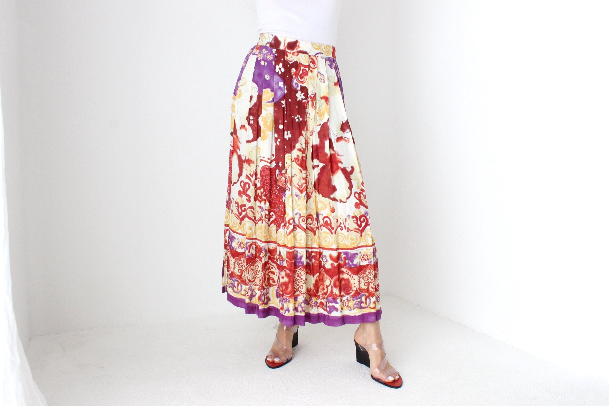 90s Abstract Print Midi / Maxi Skirt
