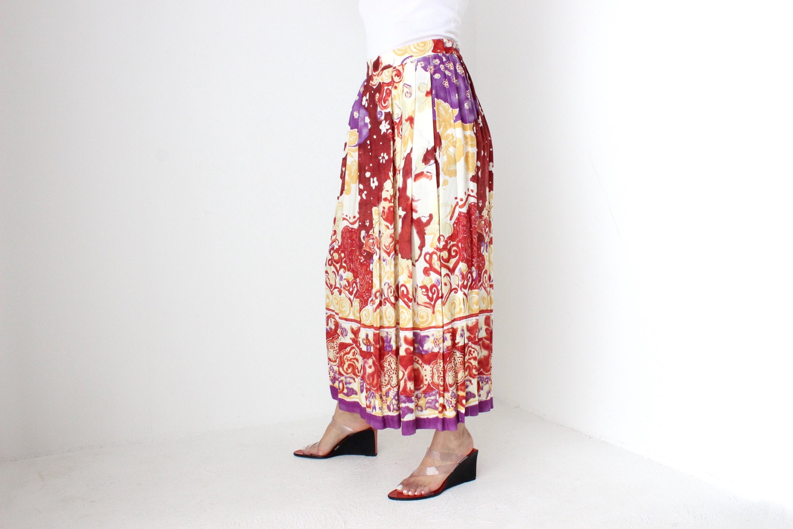 90s Abstract Print Midi / Maxi Skirt