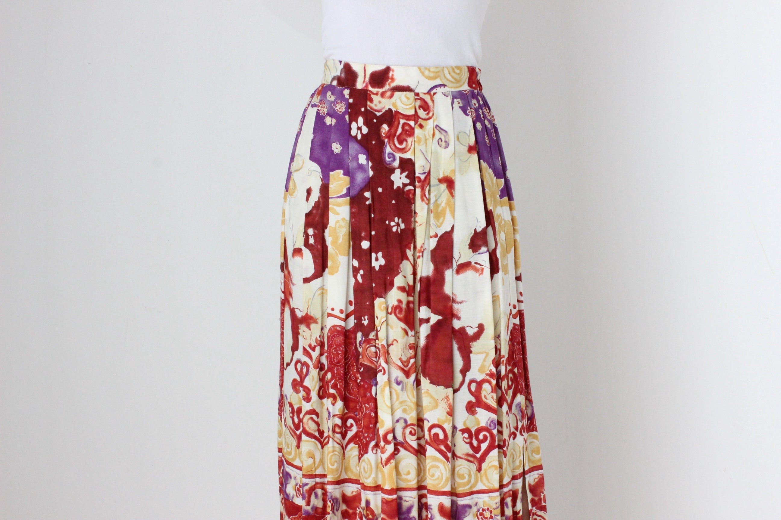 90s Abstract Print Midi / Maxi Skirt