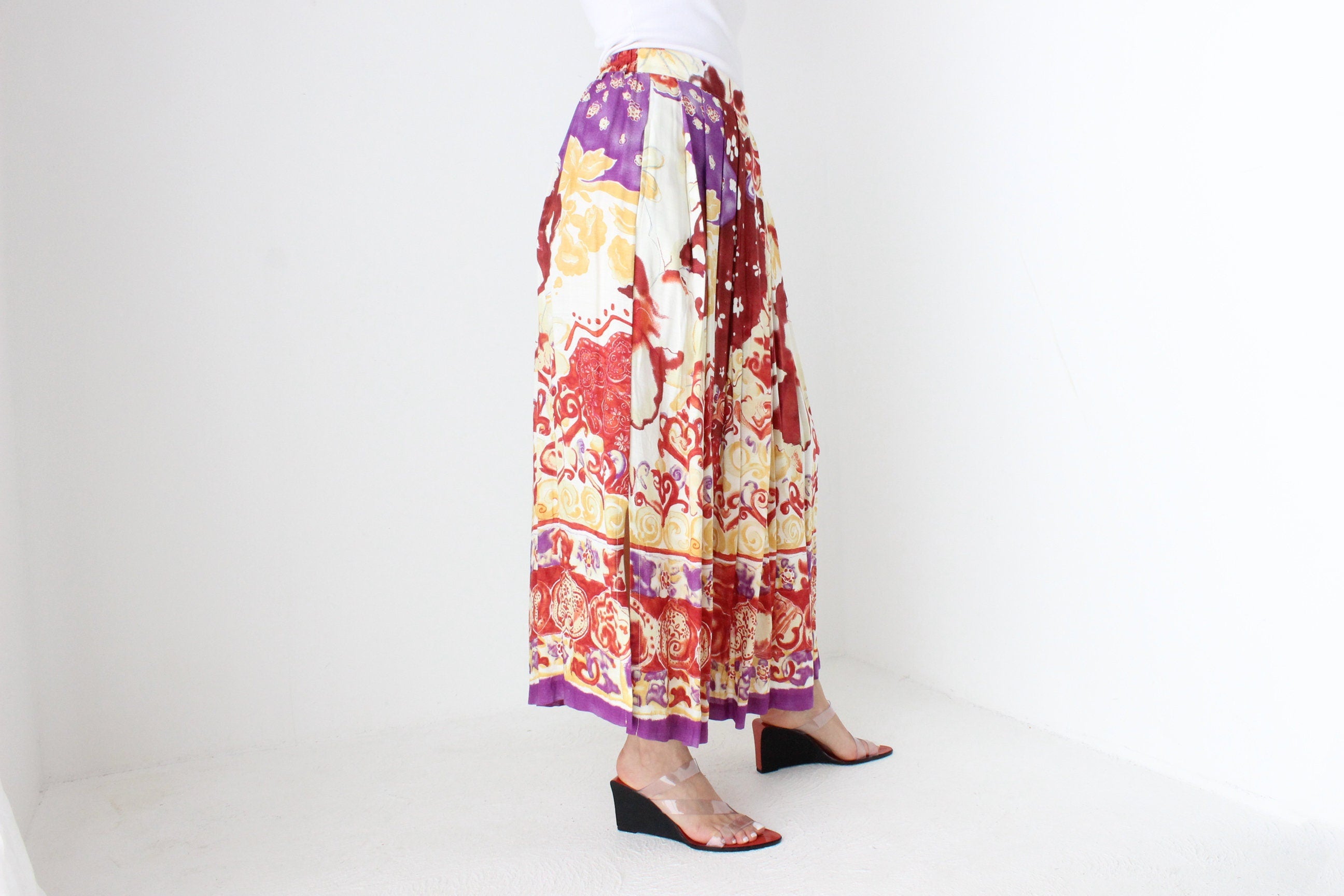90s Abstract Print Midi / Maxi Skirt