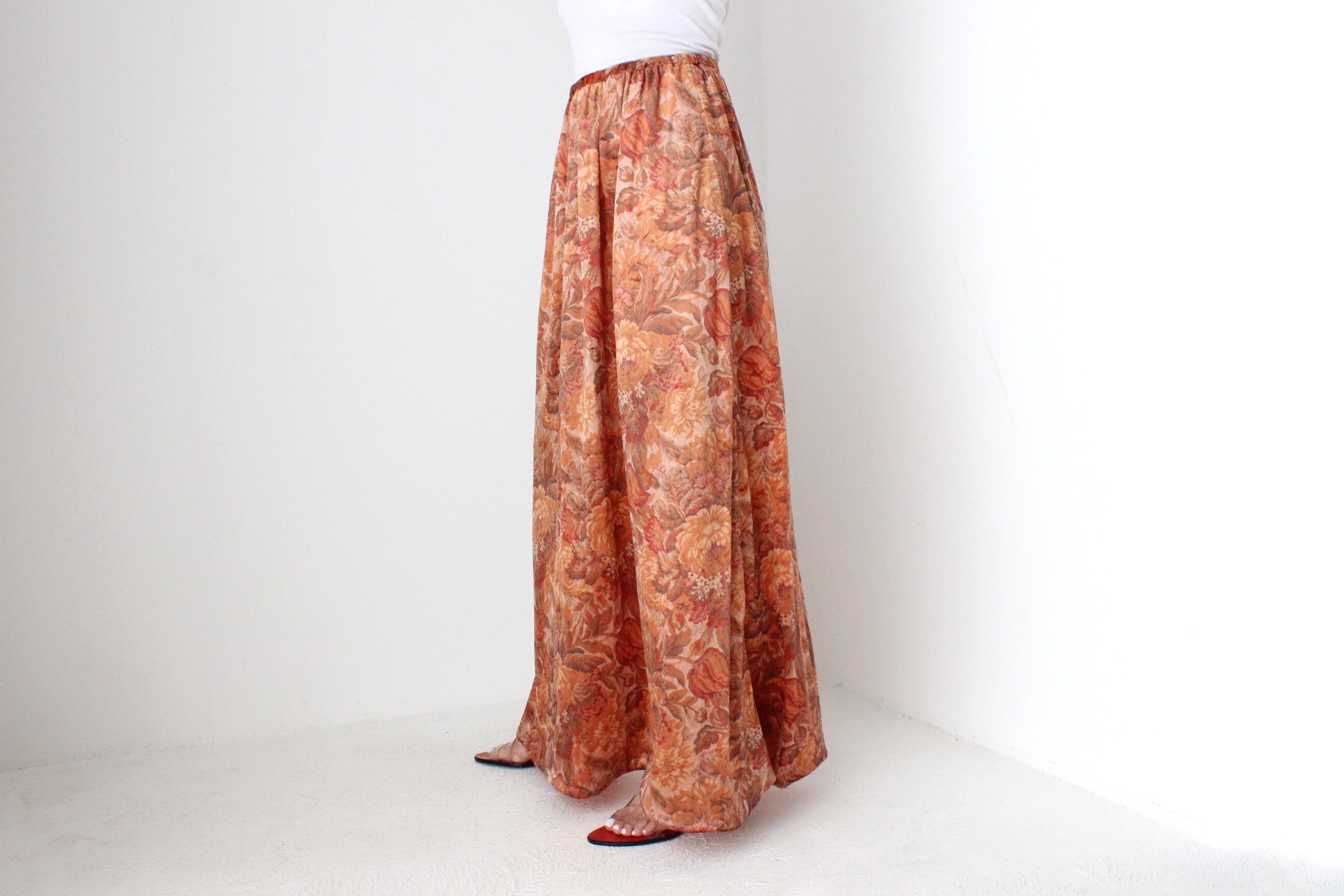 70s Floral Velvet Autumnal Palette Maxi Skirt