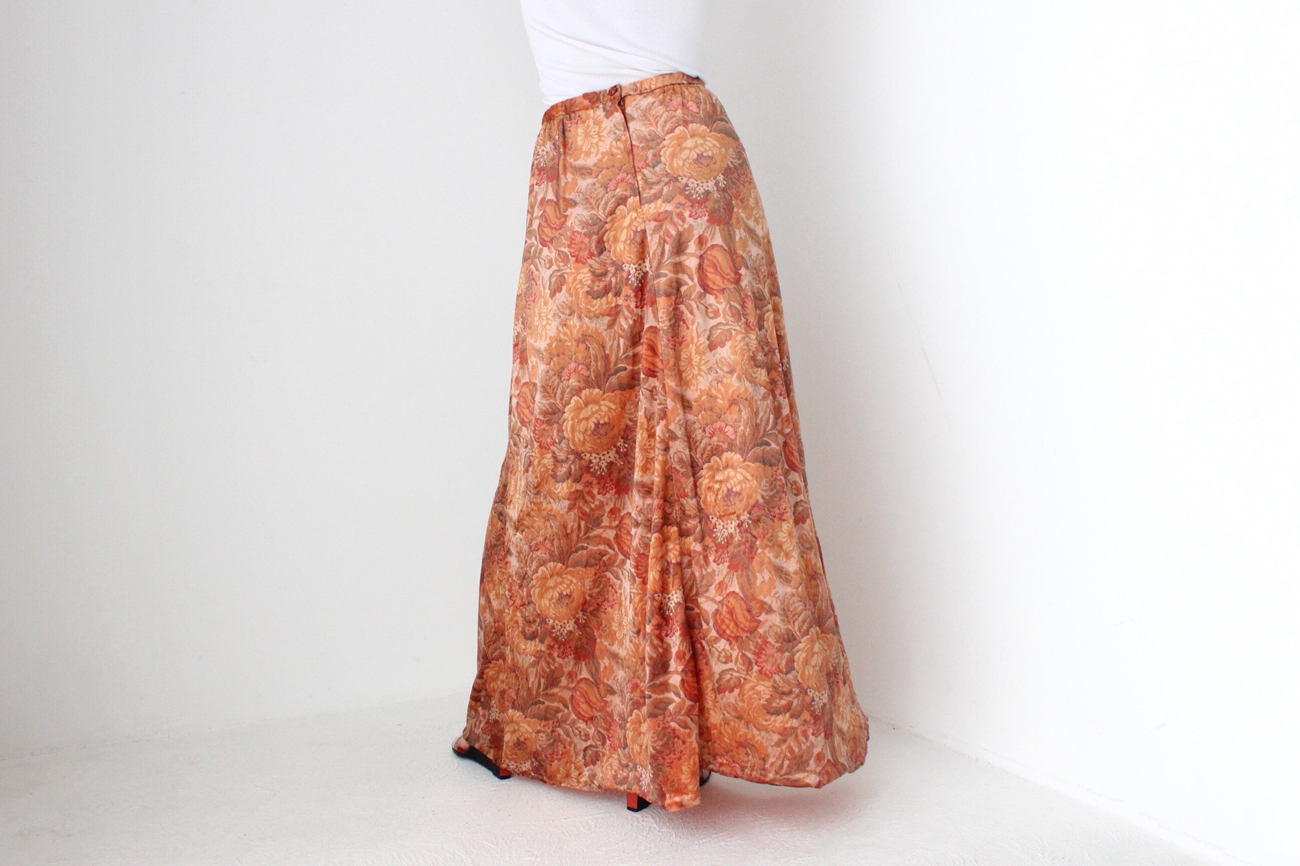 70s Floral Velvet Autumnal Palette Maxi Skirt