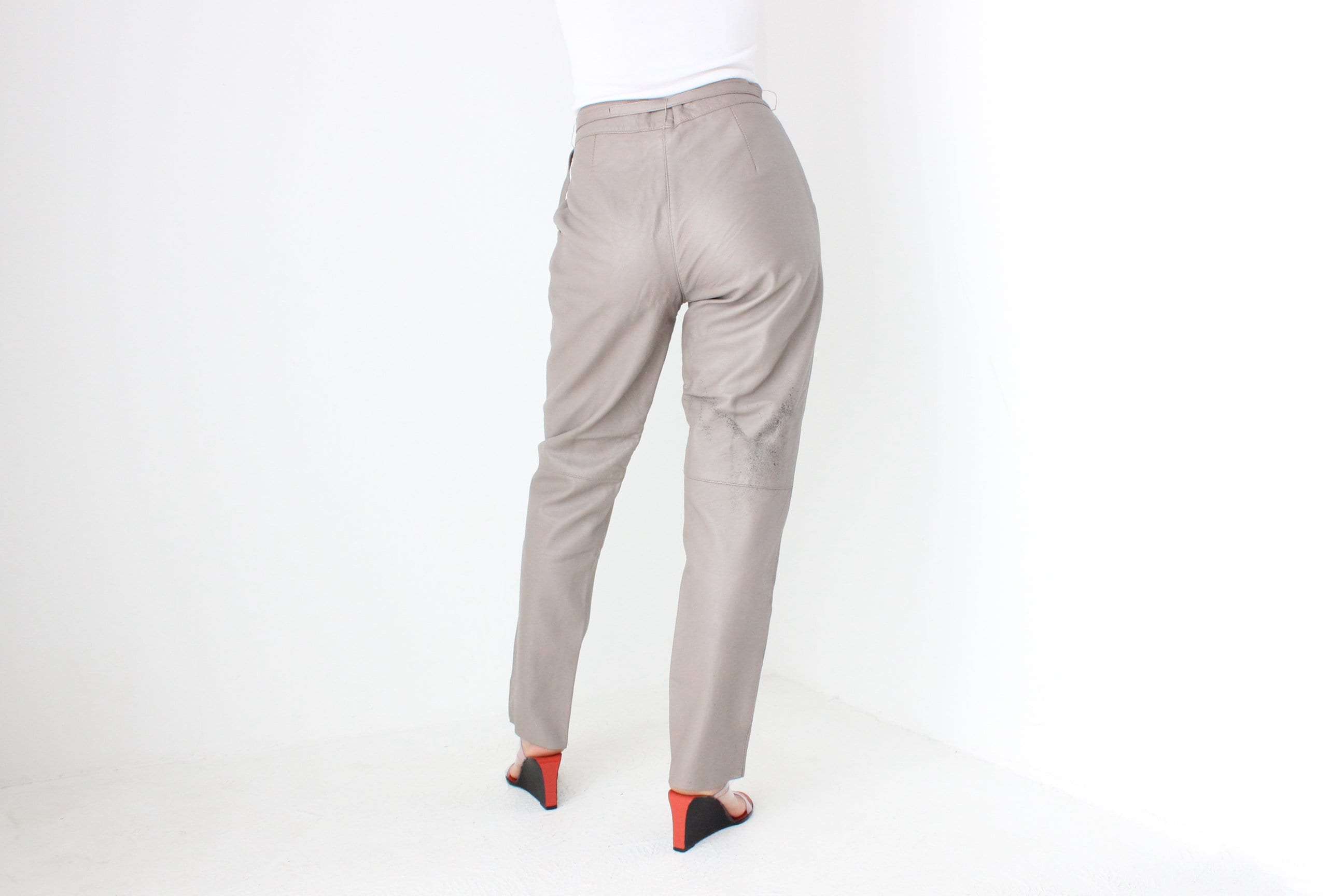BALLETCORE 80s Dove Grey {Genuine Leather} Pants w/ Waist Tie