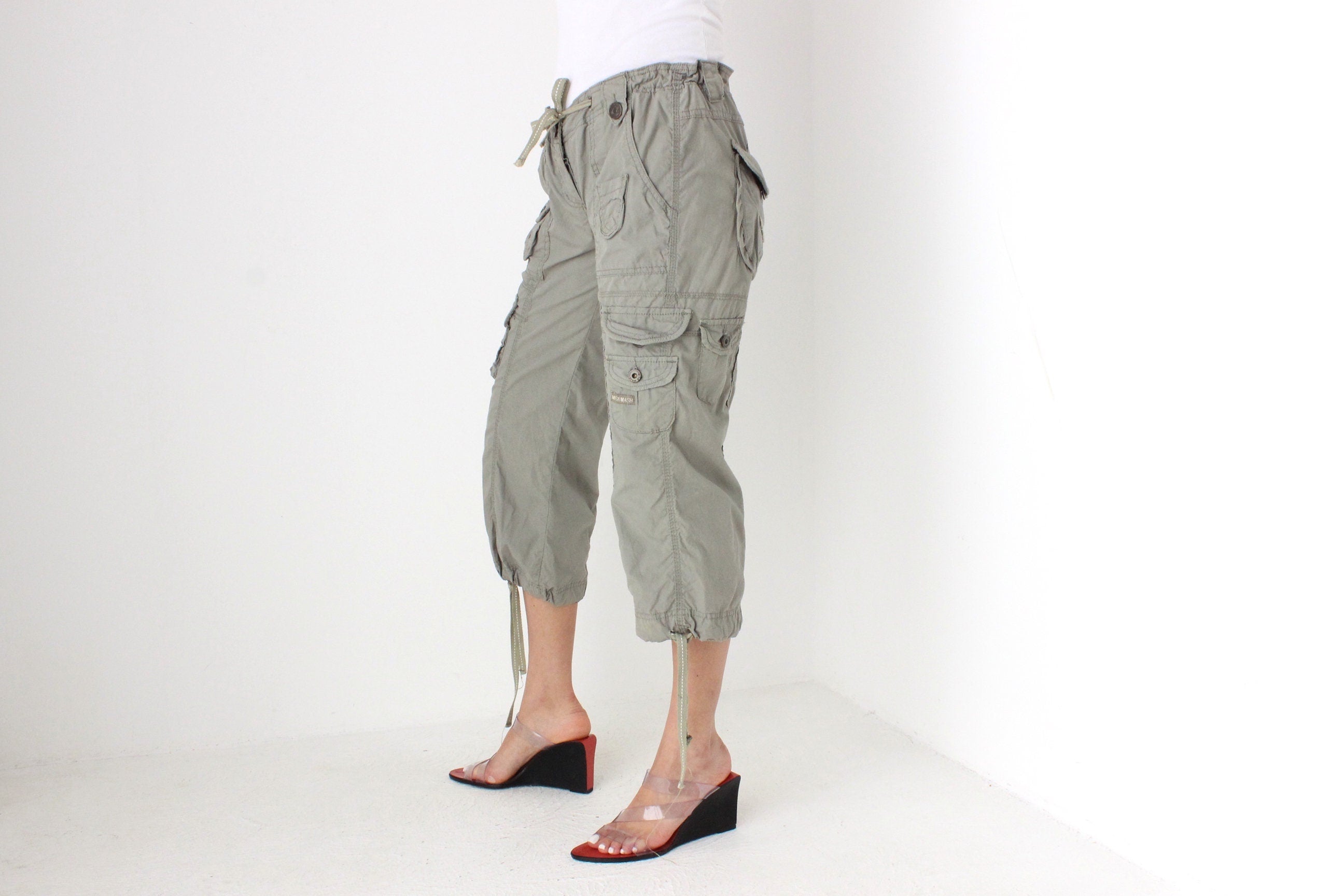 Y2K Khaki Cropped Knee Length Cargo Capri Pants