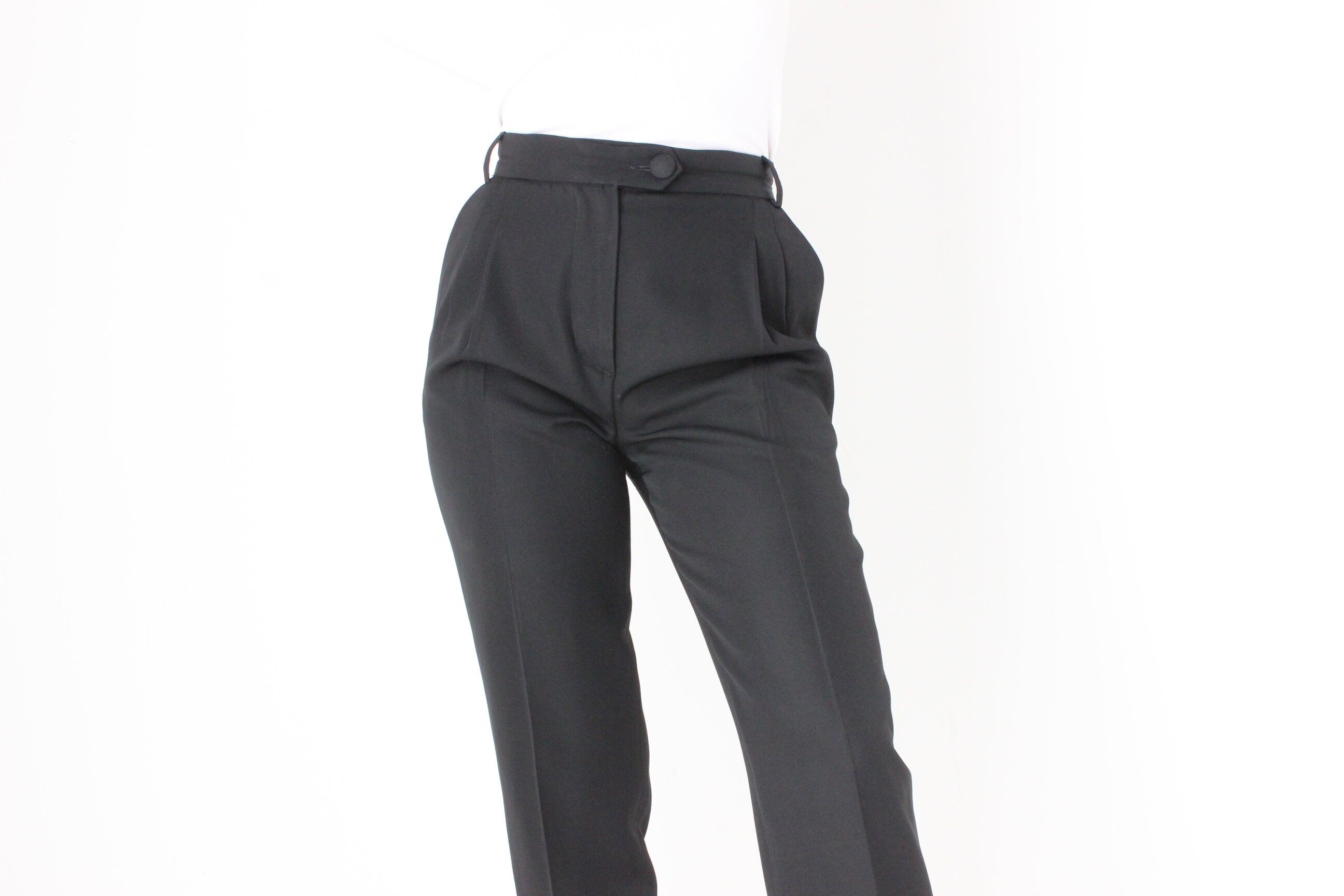90s Moschino Couture Pure Wool High Waist Tuxedo Pants