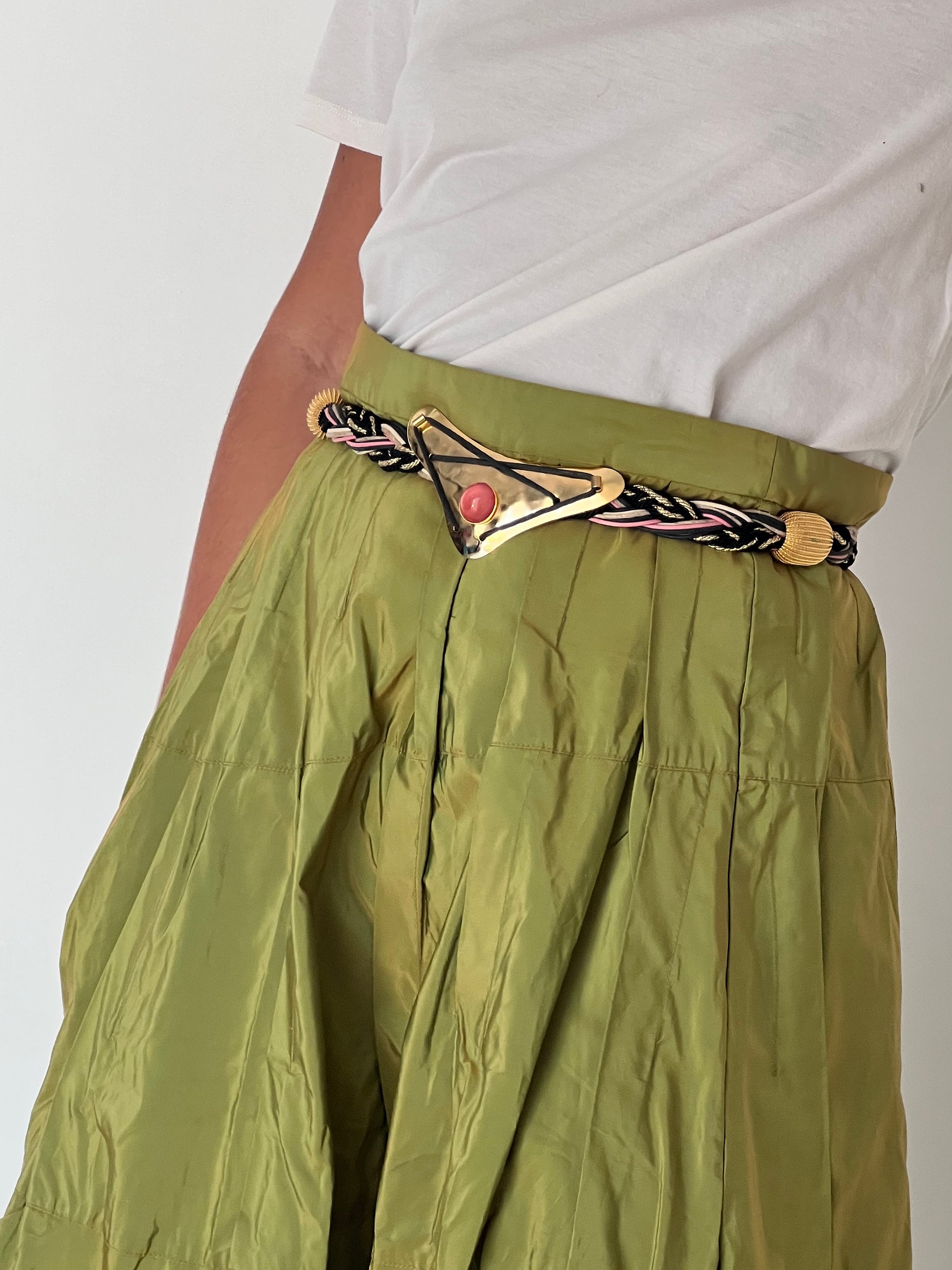 Maximalist 80s Gold Tone Metal & Gemstone Braided Belt