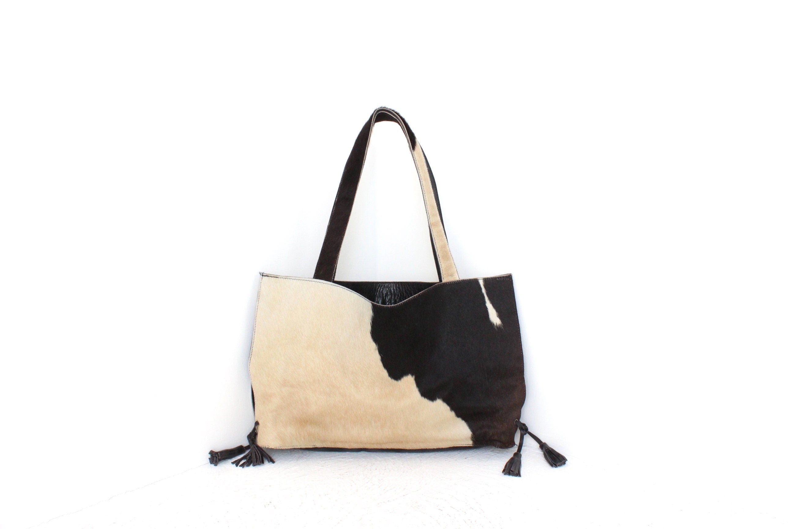 90s Genuine Cow Hide Hand Crafted Large Leather Tote Bag