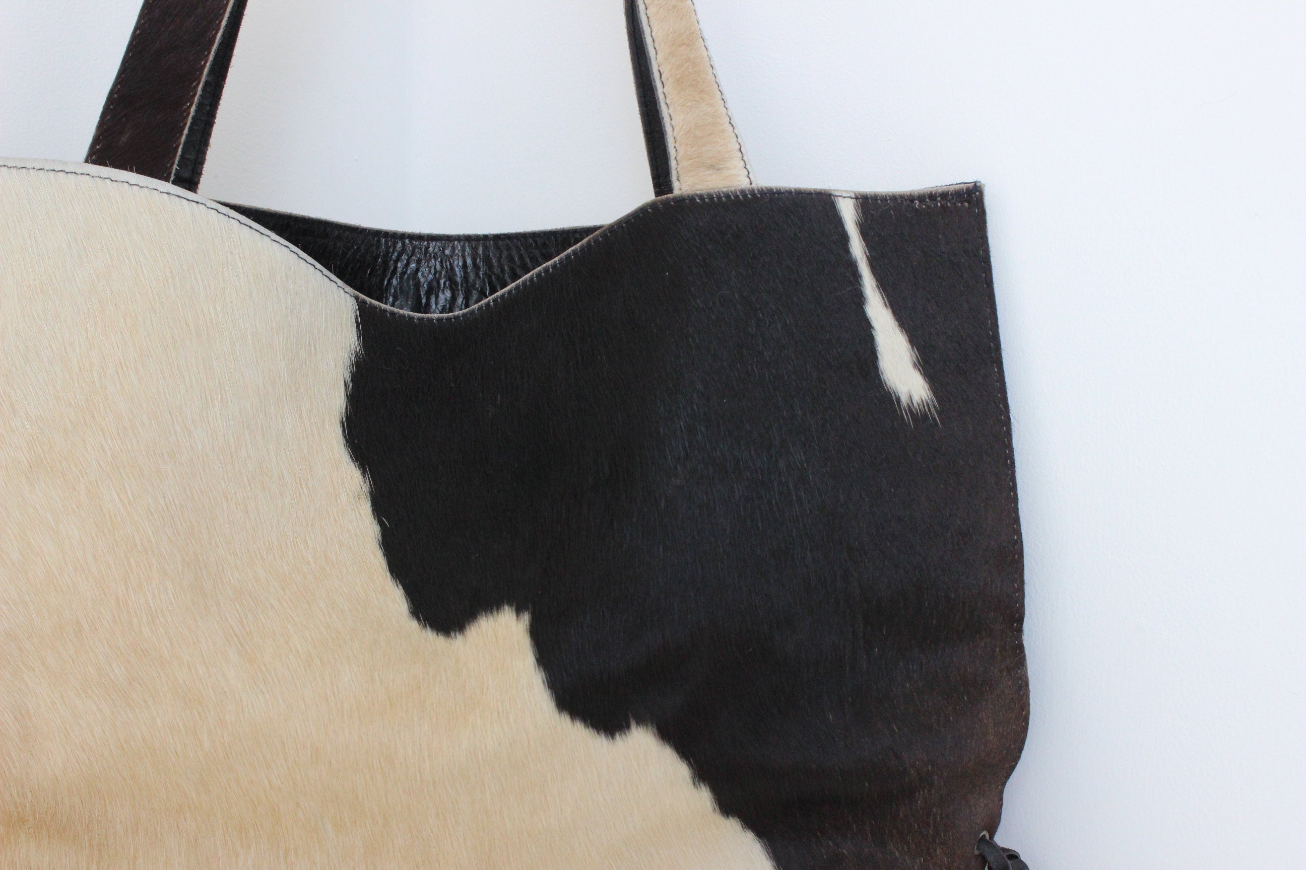 90s Genuine Cow Hide Hand Crafted Large Leather Tote Bag