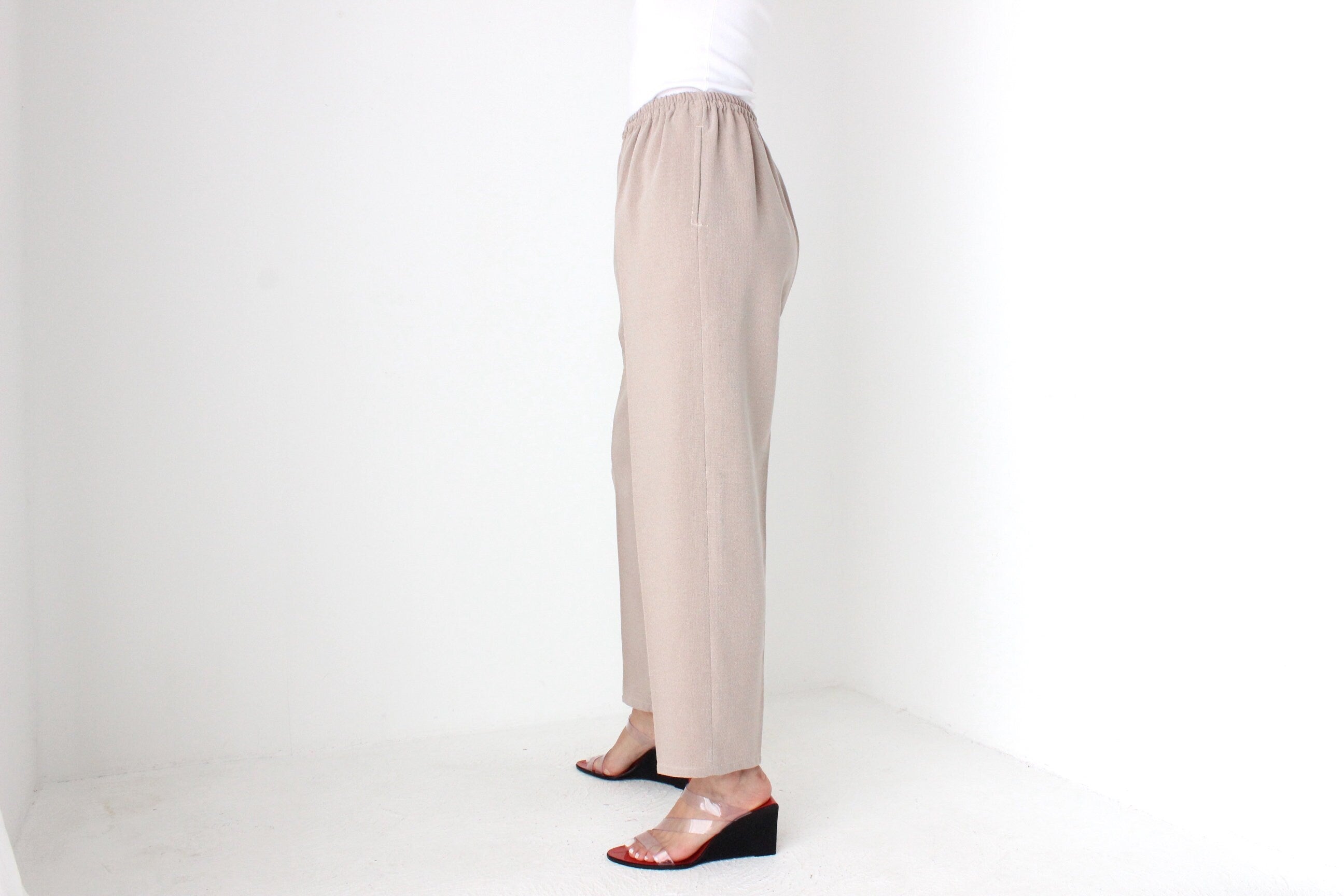 80s Neutral & Minimal Relaxed Stretch Waist Trousers