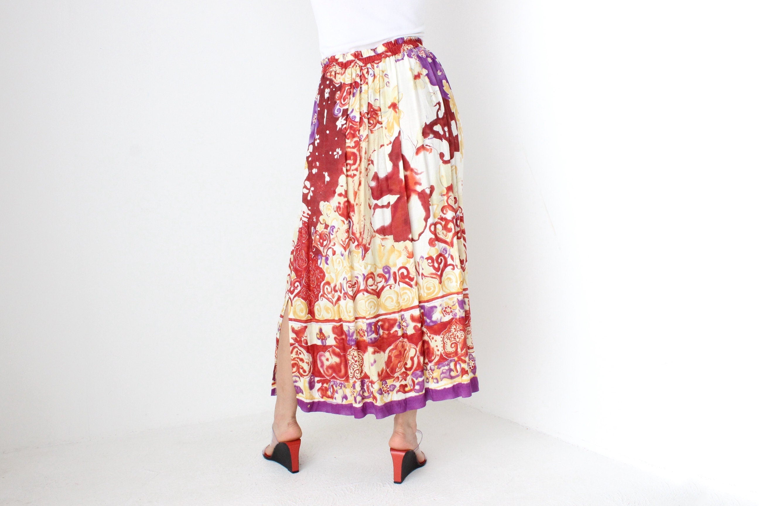 90s Abstract Print Midi / Maxi Skirt